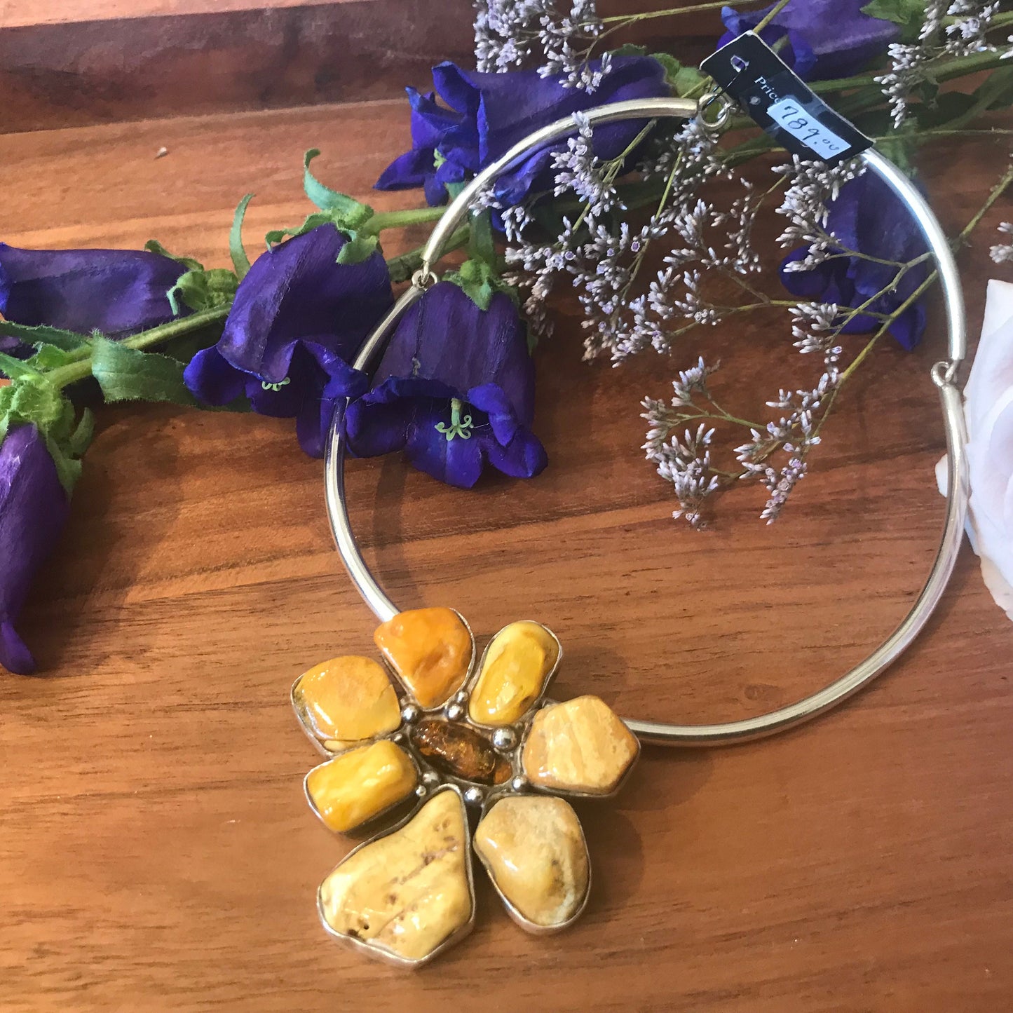 Sterling Silver necklace pendant with choker amber with Etsy rule compliance