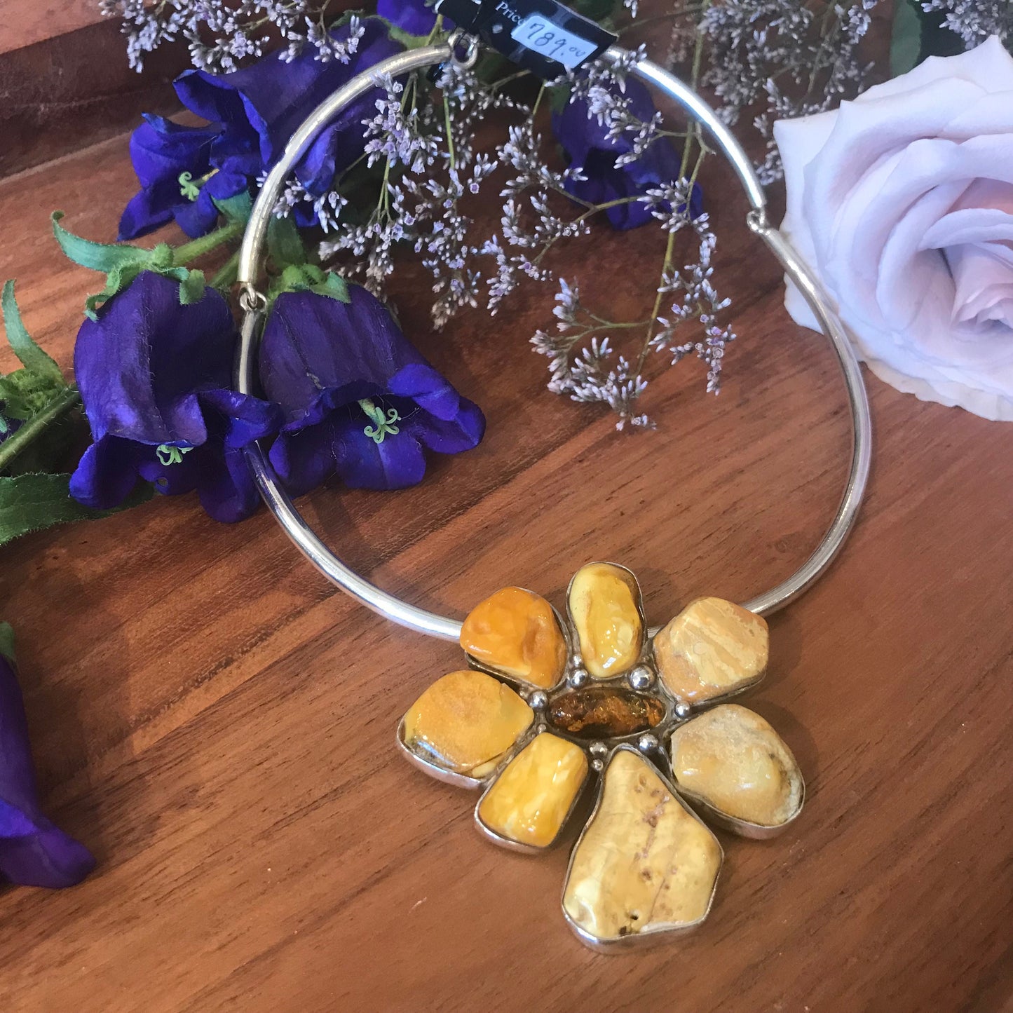 Sterling Silver necklace pendant with choker amber with Etsy rule compliance