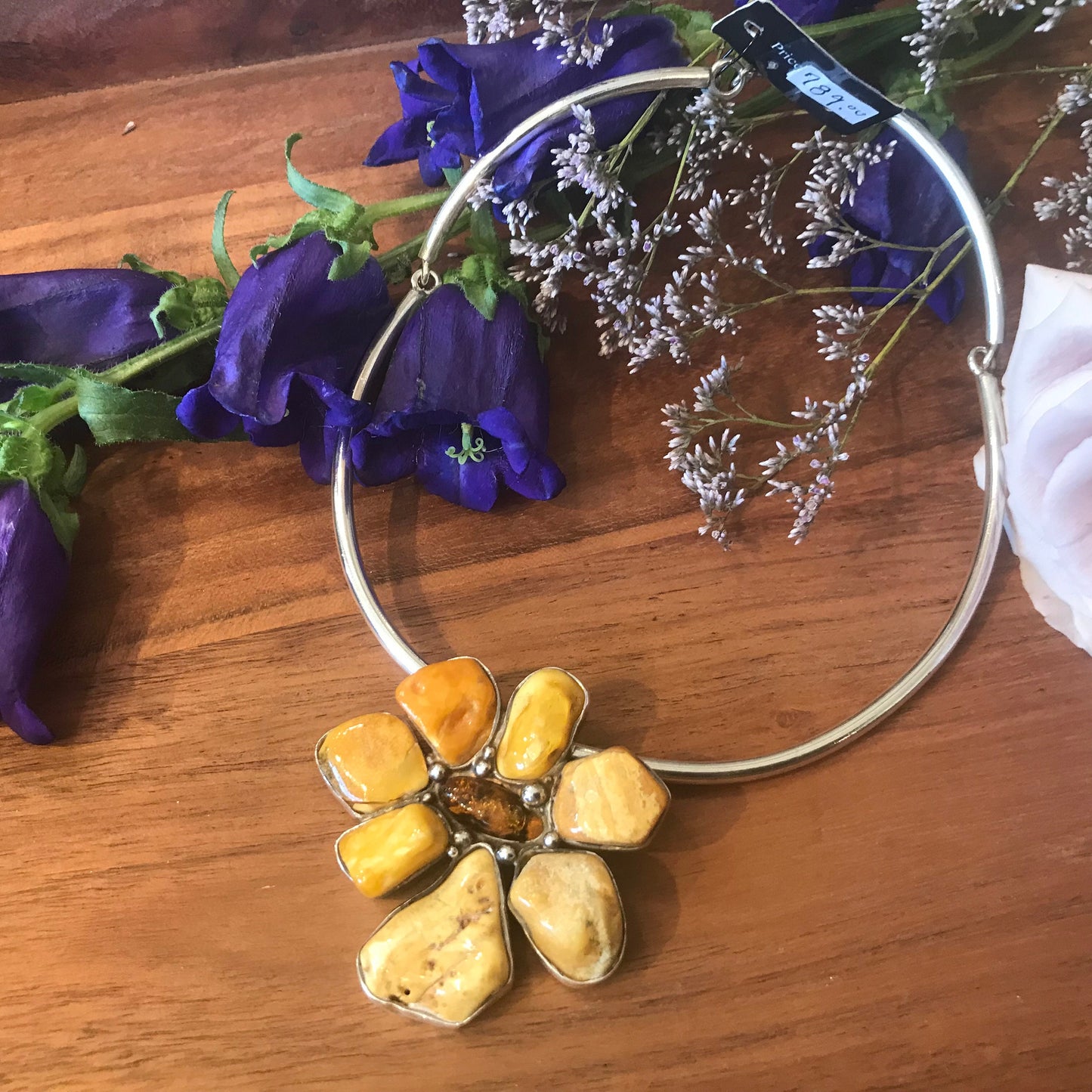 Sterling Silver necklace pendant with choker amber with Etsy rule compliance