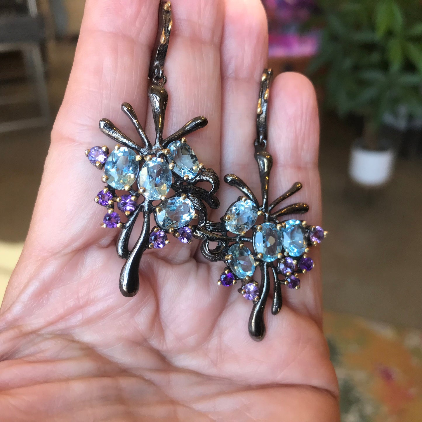 Sterling silver topaz abstract amethyst Statement Earrings