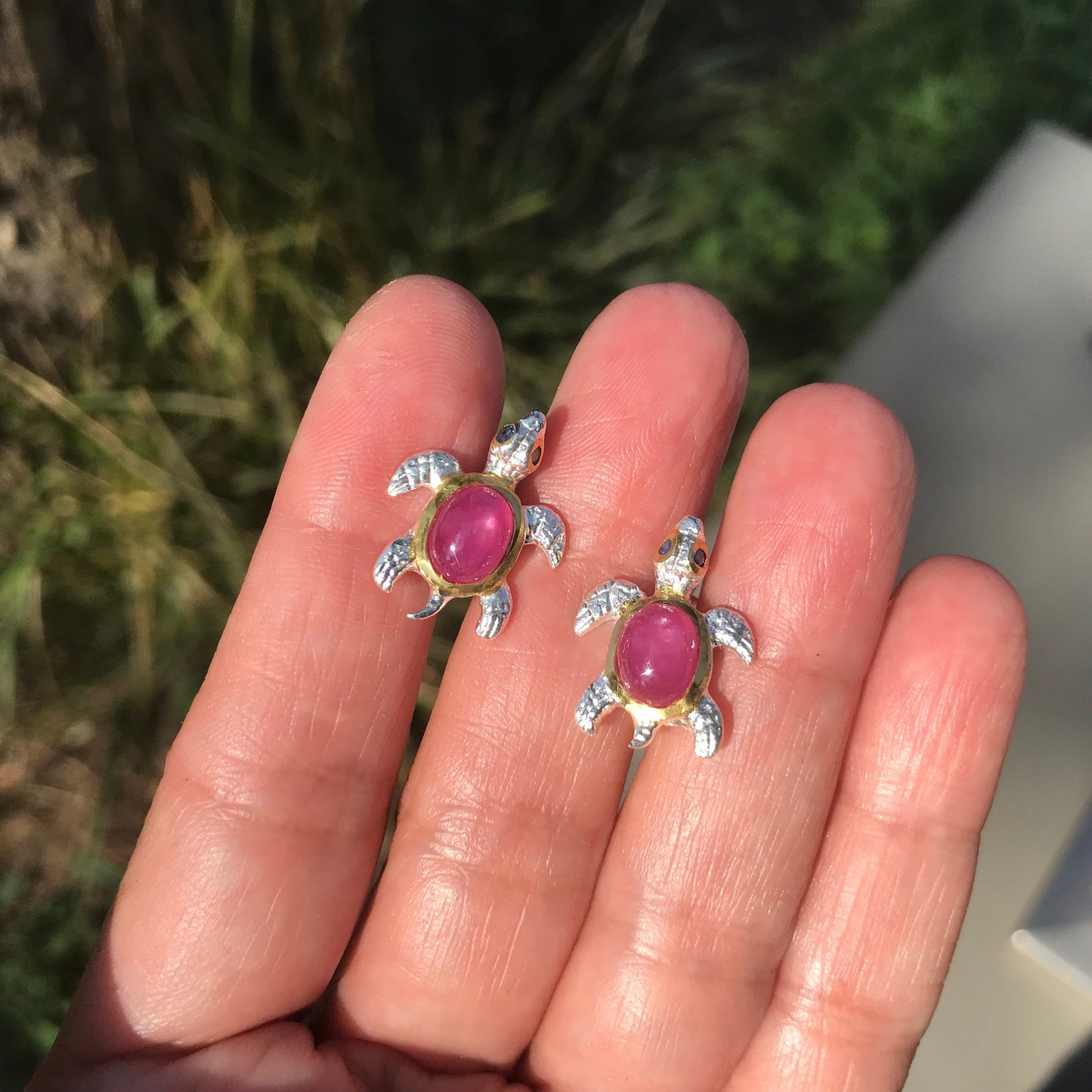 Sterling silver ruby stud Earrings Turtle