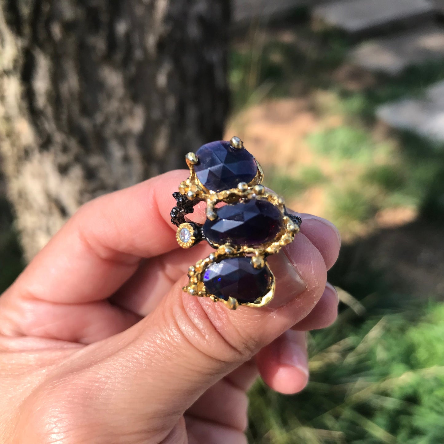 sterling silver Natural black blue Opal statement ring 6