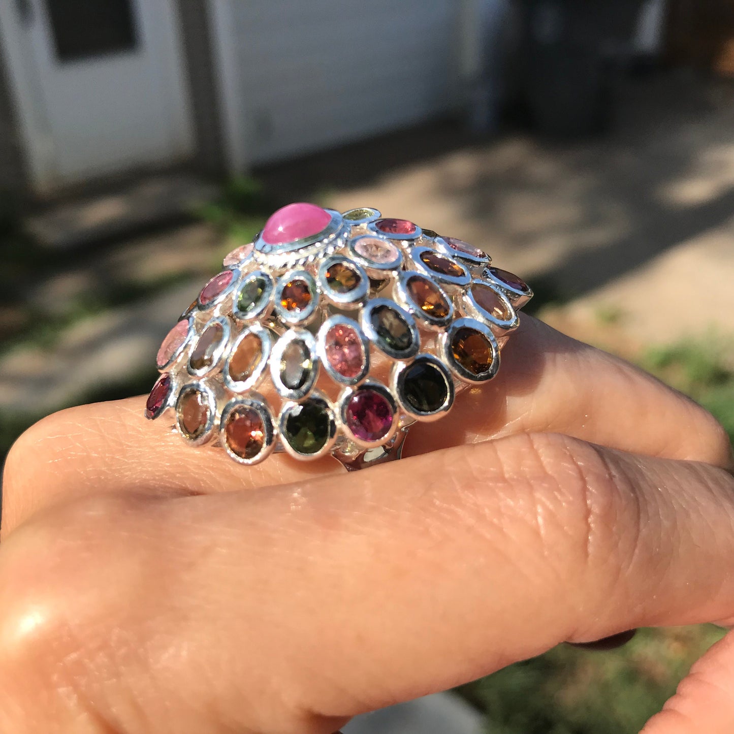 Handmade sterling silver Ruby tourmaline statement Ring 6.5
