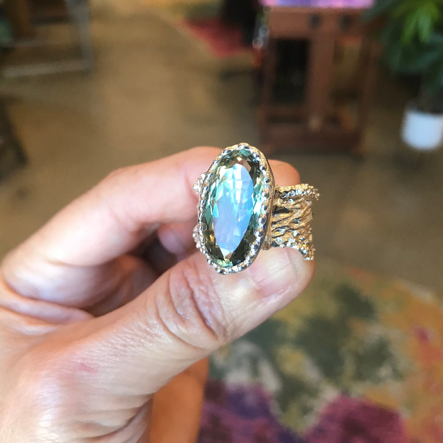Sterling Silver green amethyst band Ring size 8
