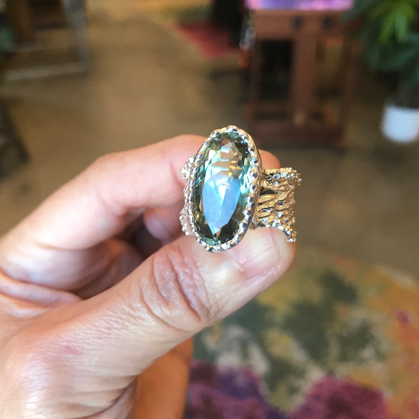 Sterling Silver green amethyst band Ring size 8