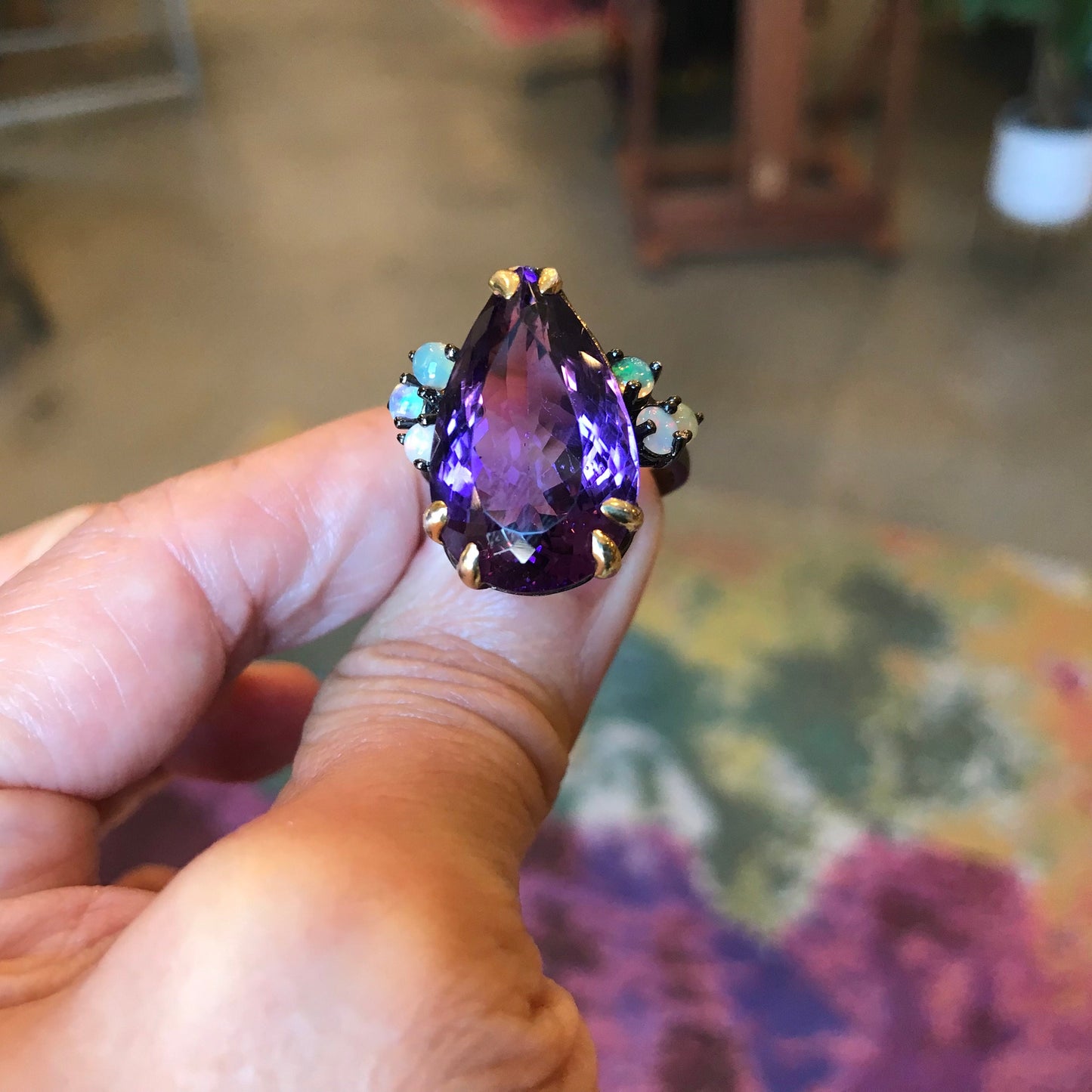 Sterling Silver Statement opal Amethyst Ring 8.5