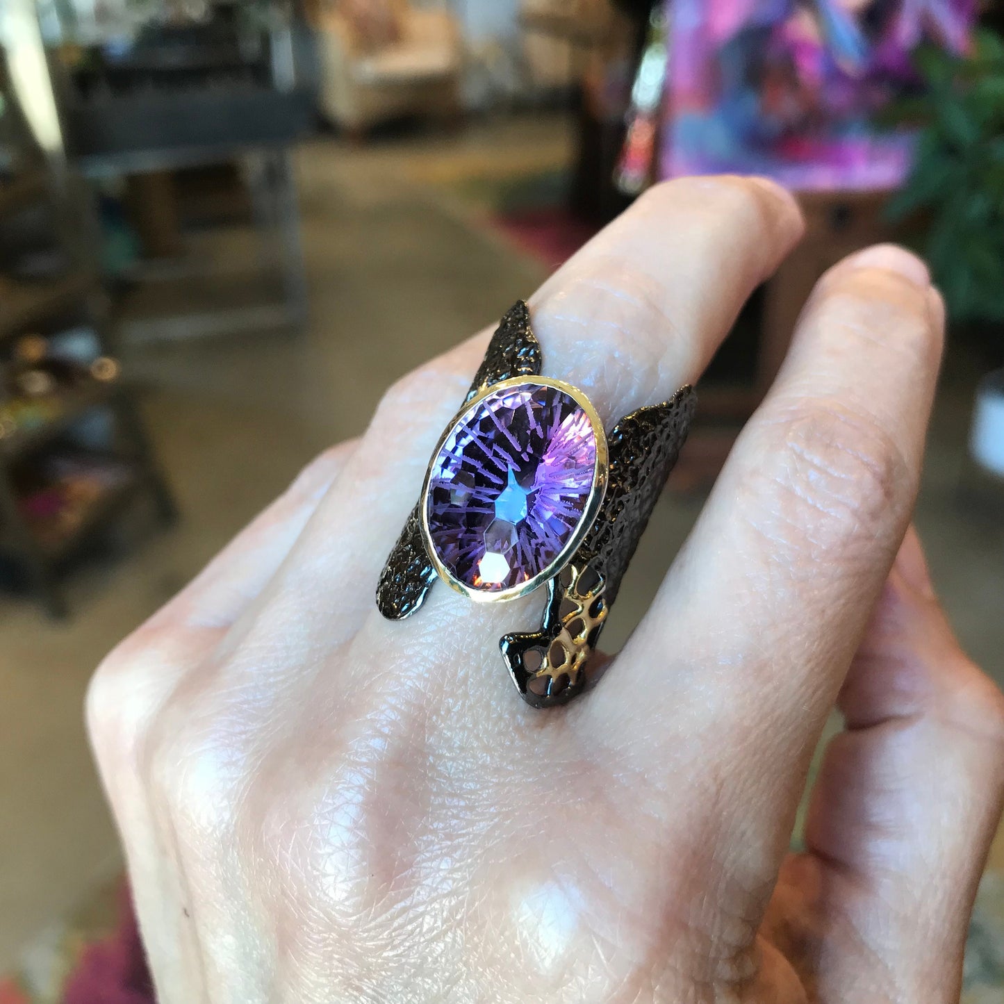Sterling Silver Amethyst Band statement ring 8
