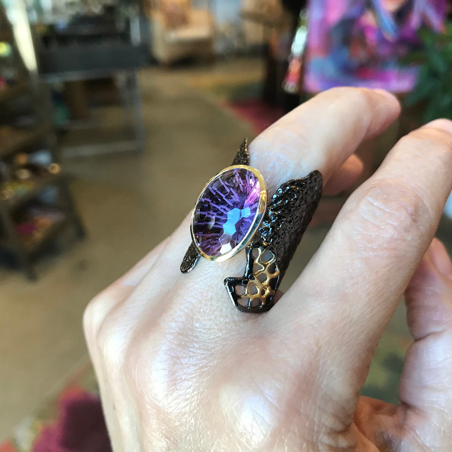 Sterling Silver Amethyst Band statement ring 8