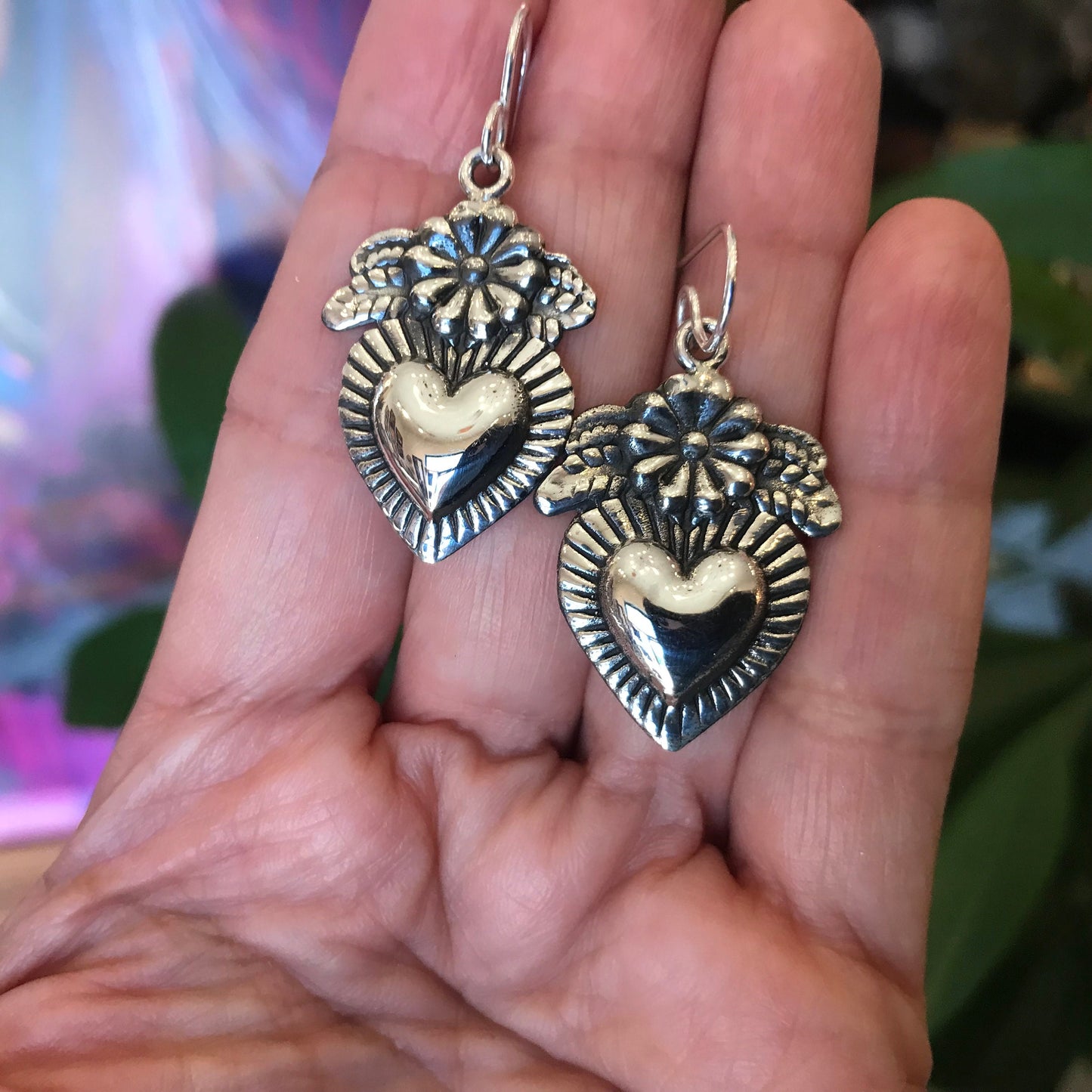 Sterling Silver Sacred heart Etnika dangle earrings