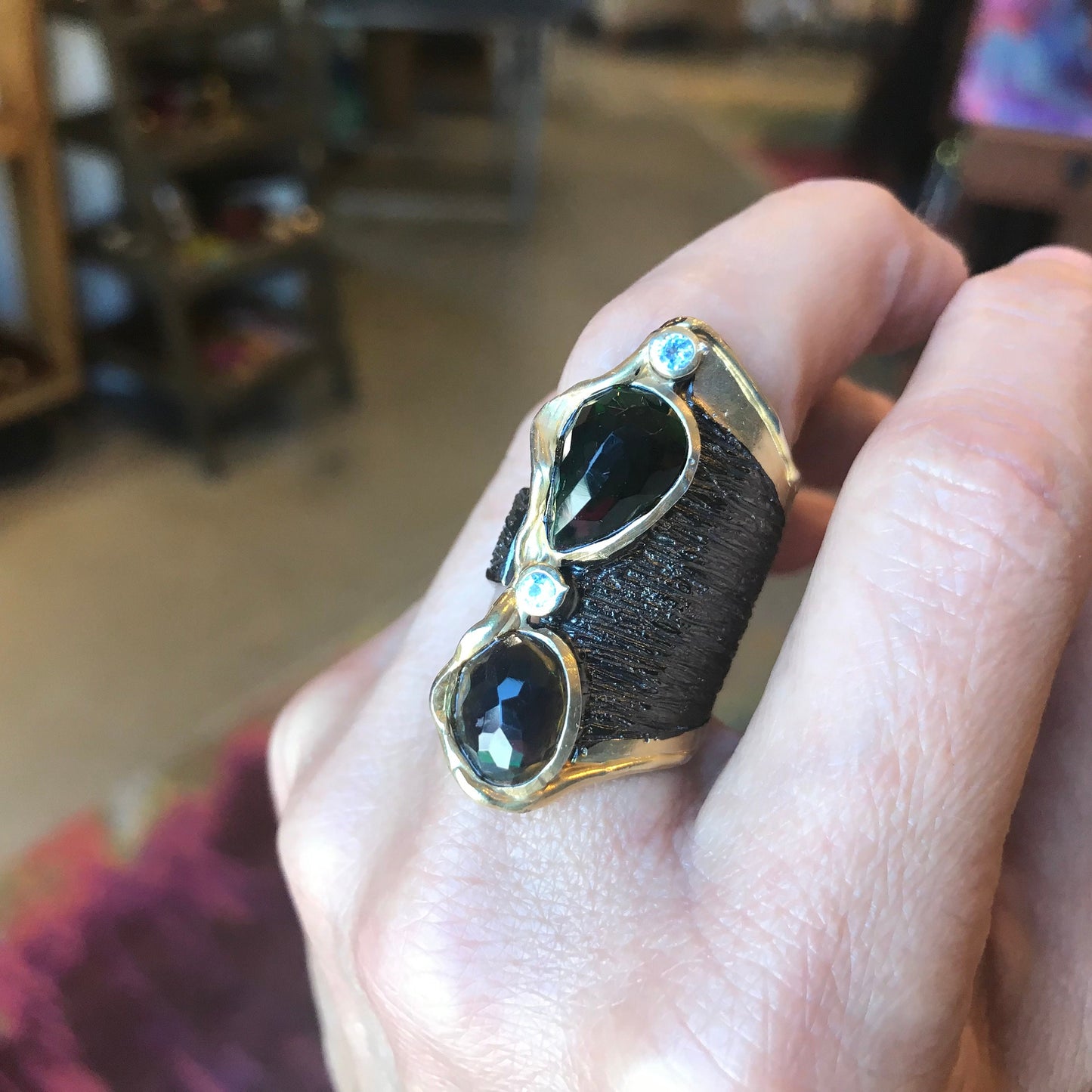 sterling silver natural black fire opal band cuff open ring 8 9