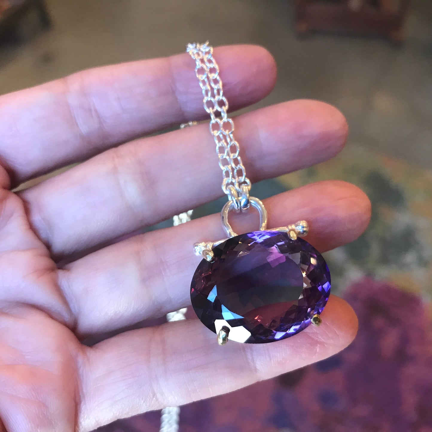 Artisan sterling silver 40ct Amethyst necklace Pendant