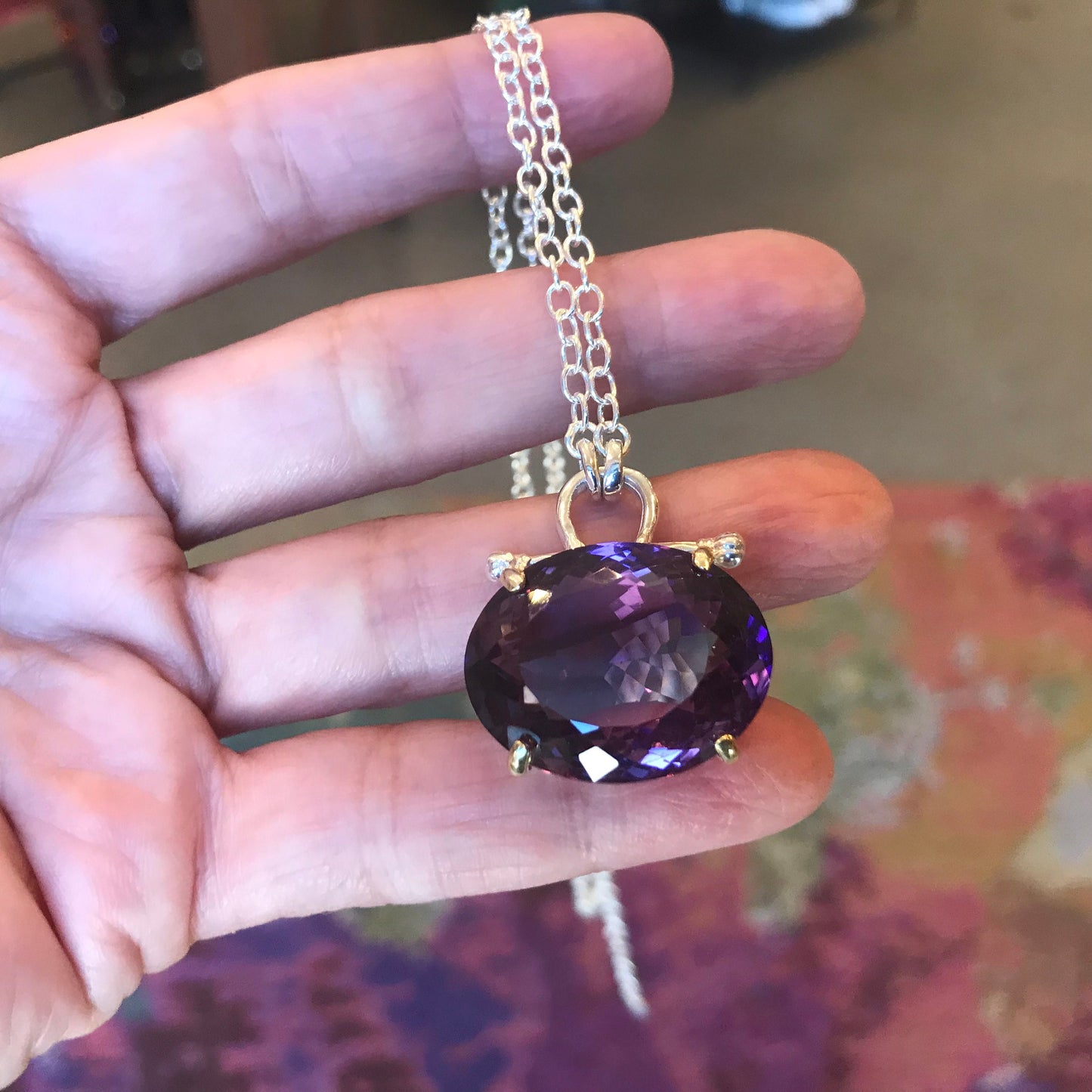 Artisan sterling silver 40ct Amethyst necklace Pendant