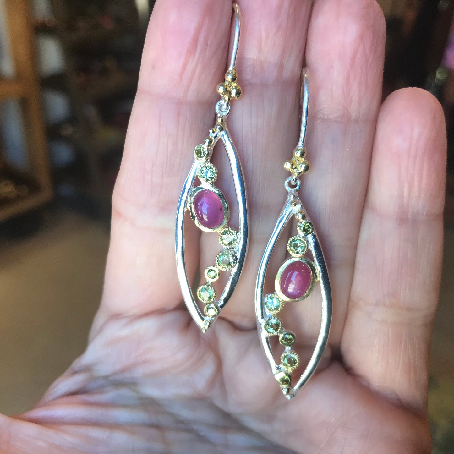 Sterling Silver ruby modernist Earrings