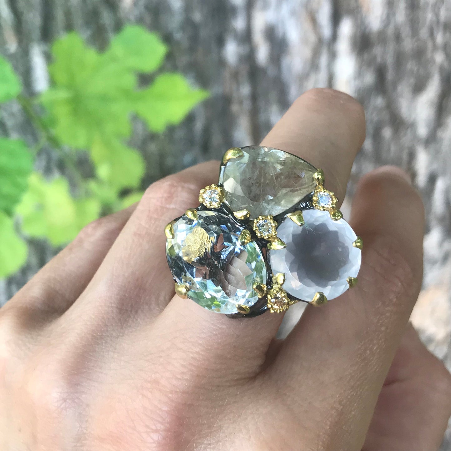 sterling Silver rutile quartz statement Ring 7