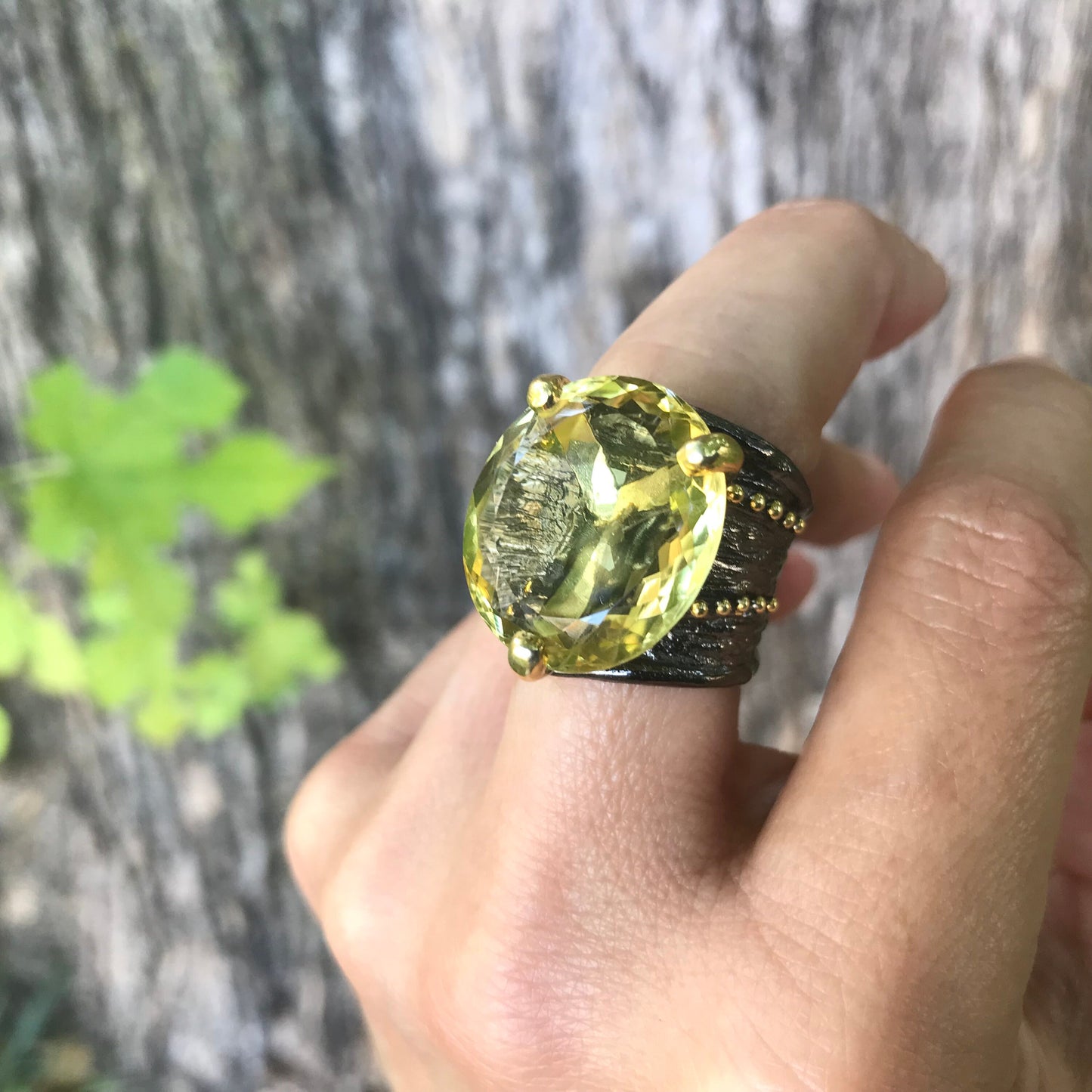 sterling silver 20ct natural lemon quartz band ring 7.5