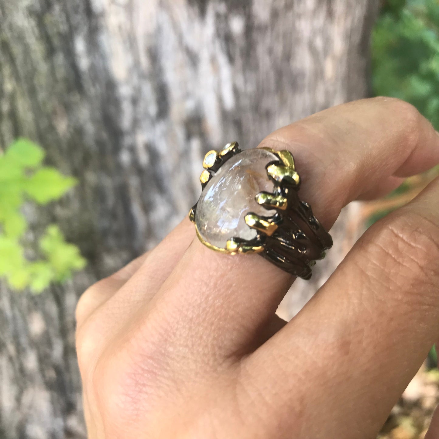 sterling silver rutilated quartz band ring 8.5 rutile