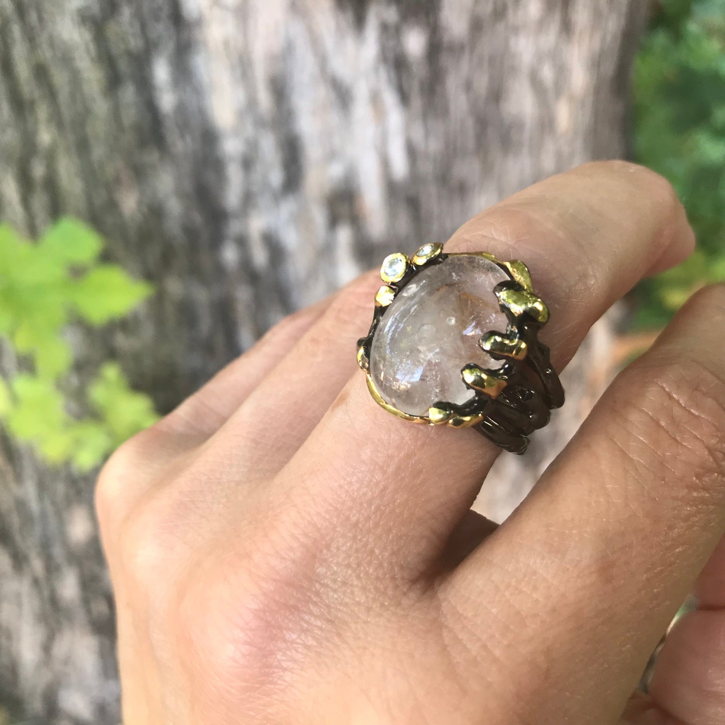 sterling silver rutilated quartz band ring 8.5 rutile
