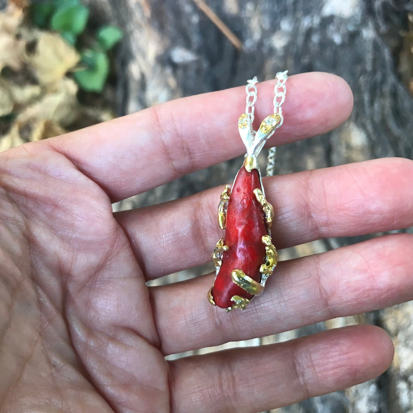 sterling silver genuine red coral necklace pendant