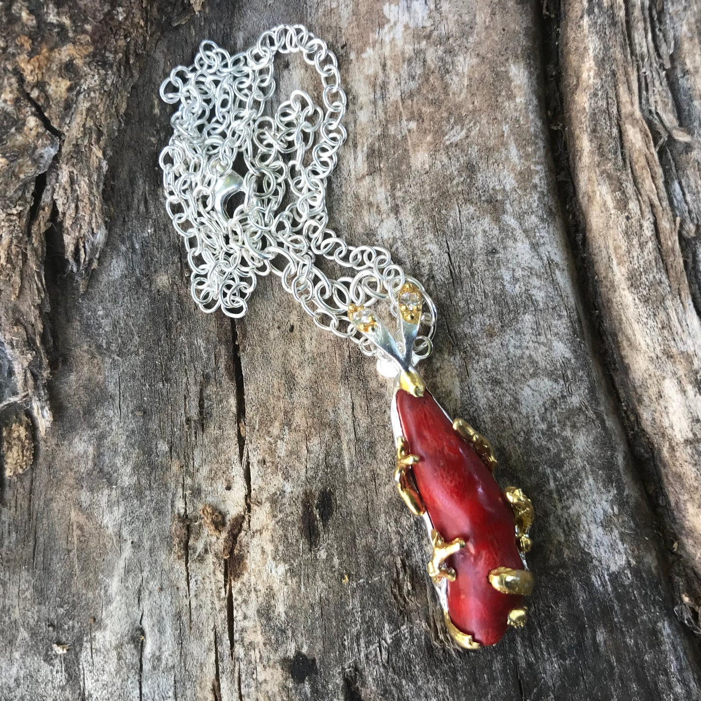 sterling silver genuine red coral necklace pendant