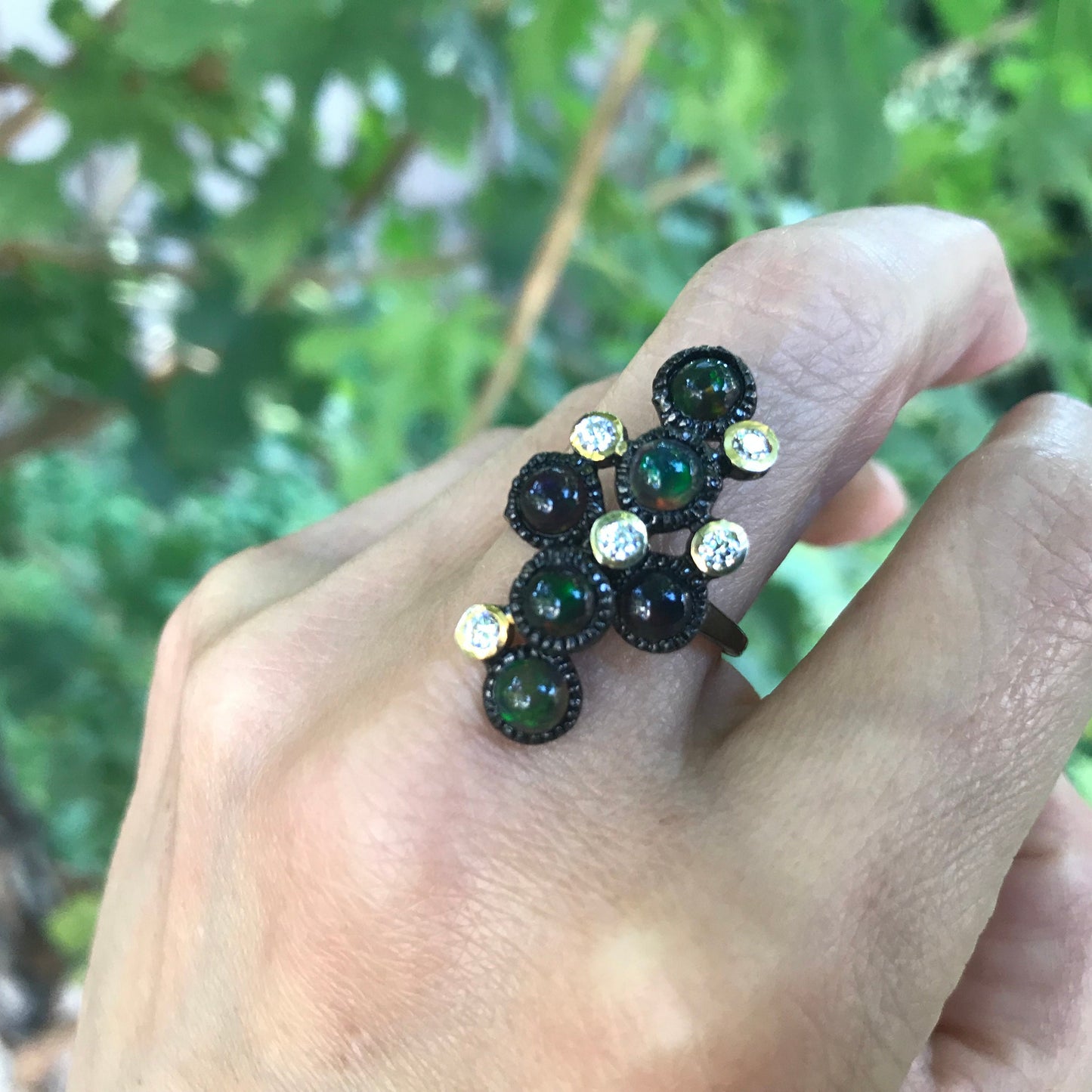 Sterling Silver black fire Opal Ring 6