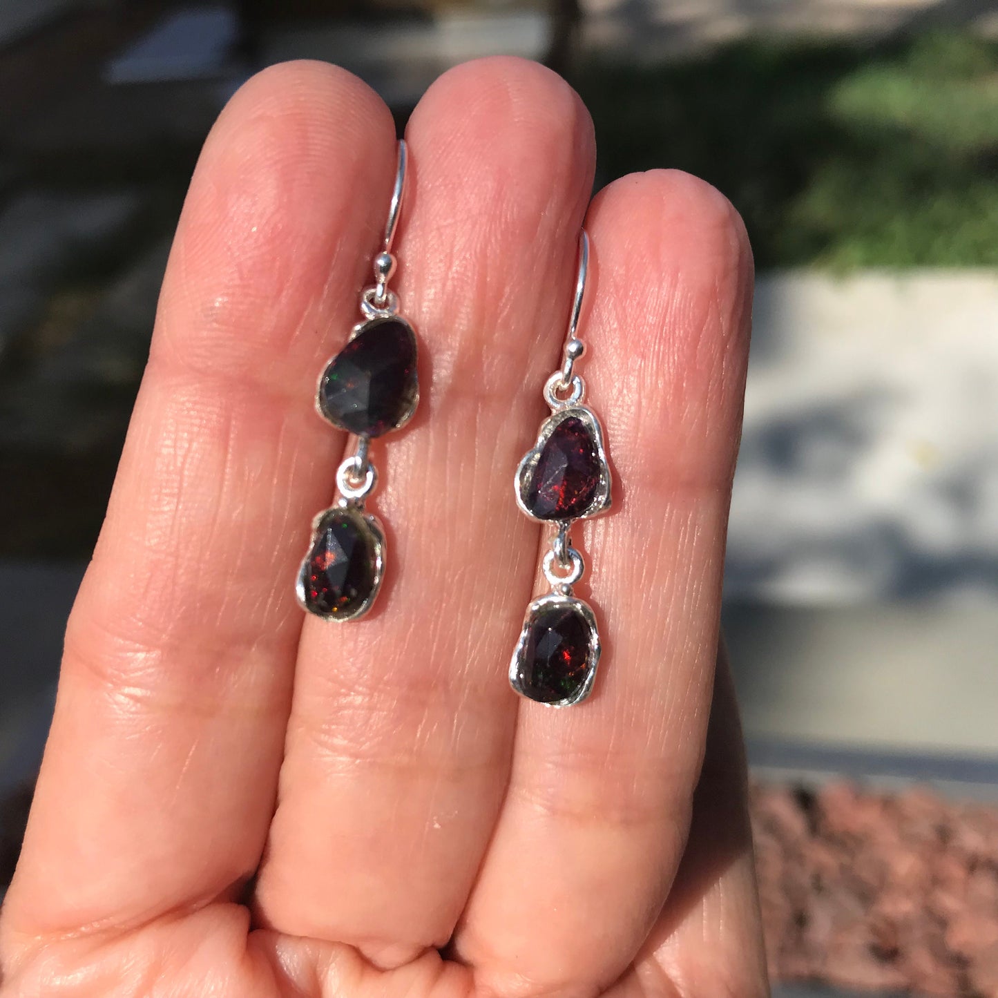 Sterling Silver natural red fire opal earrings