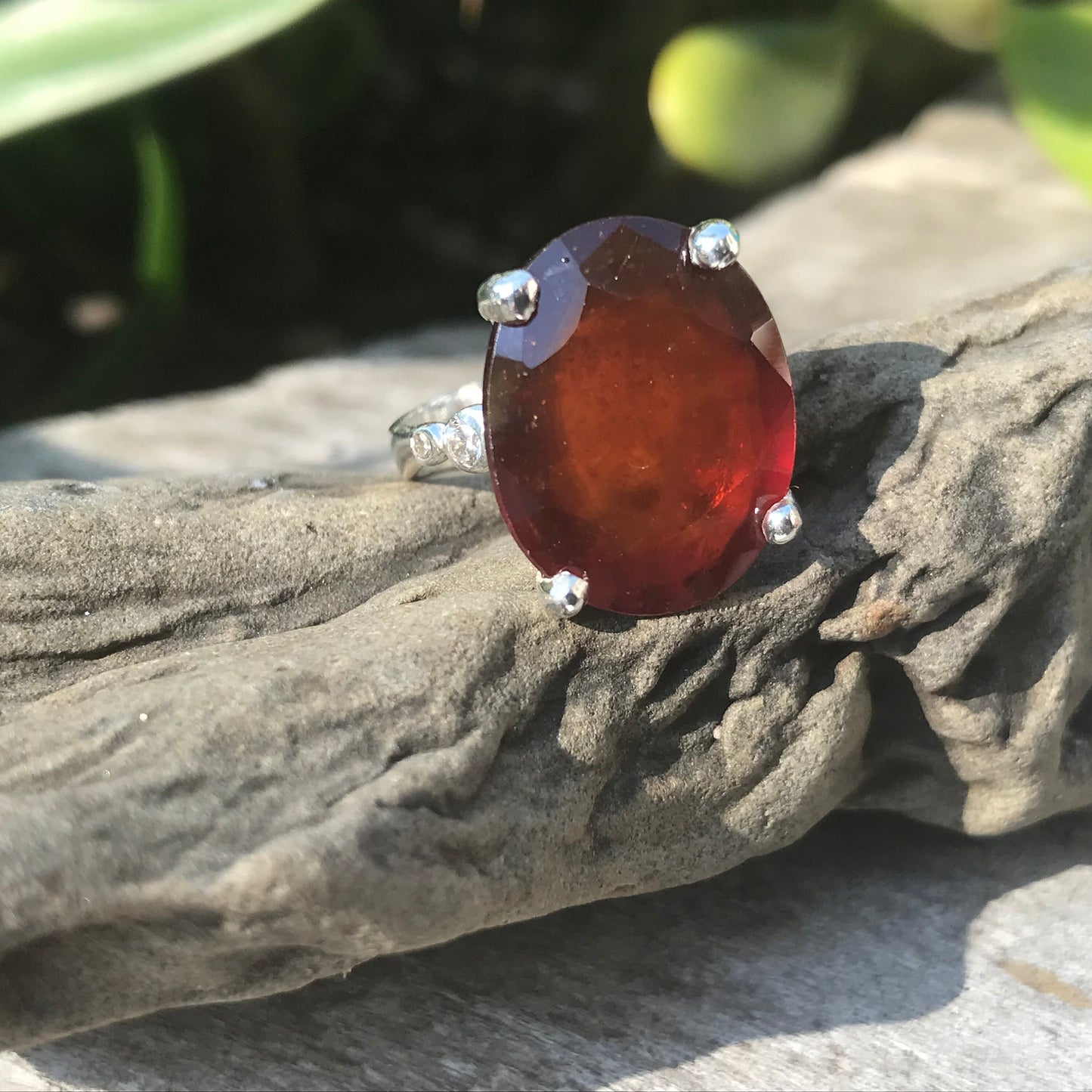 Sterling silver red hessonite ring 7
