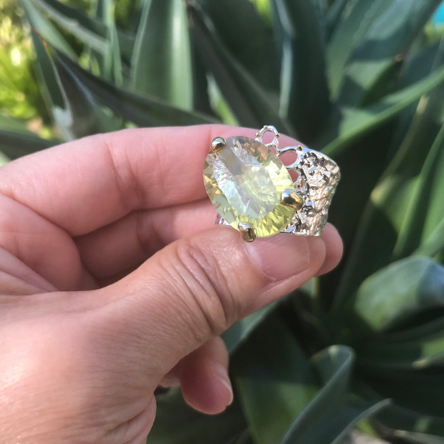 sterling silver lemon quartz band ring 8
