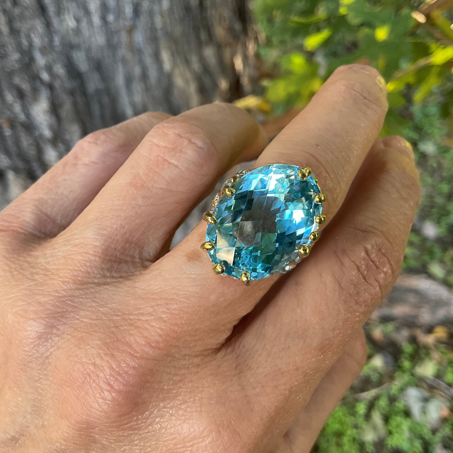 Sterling Silver blue topaz crown ring 7.5