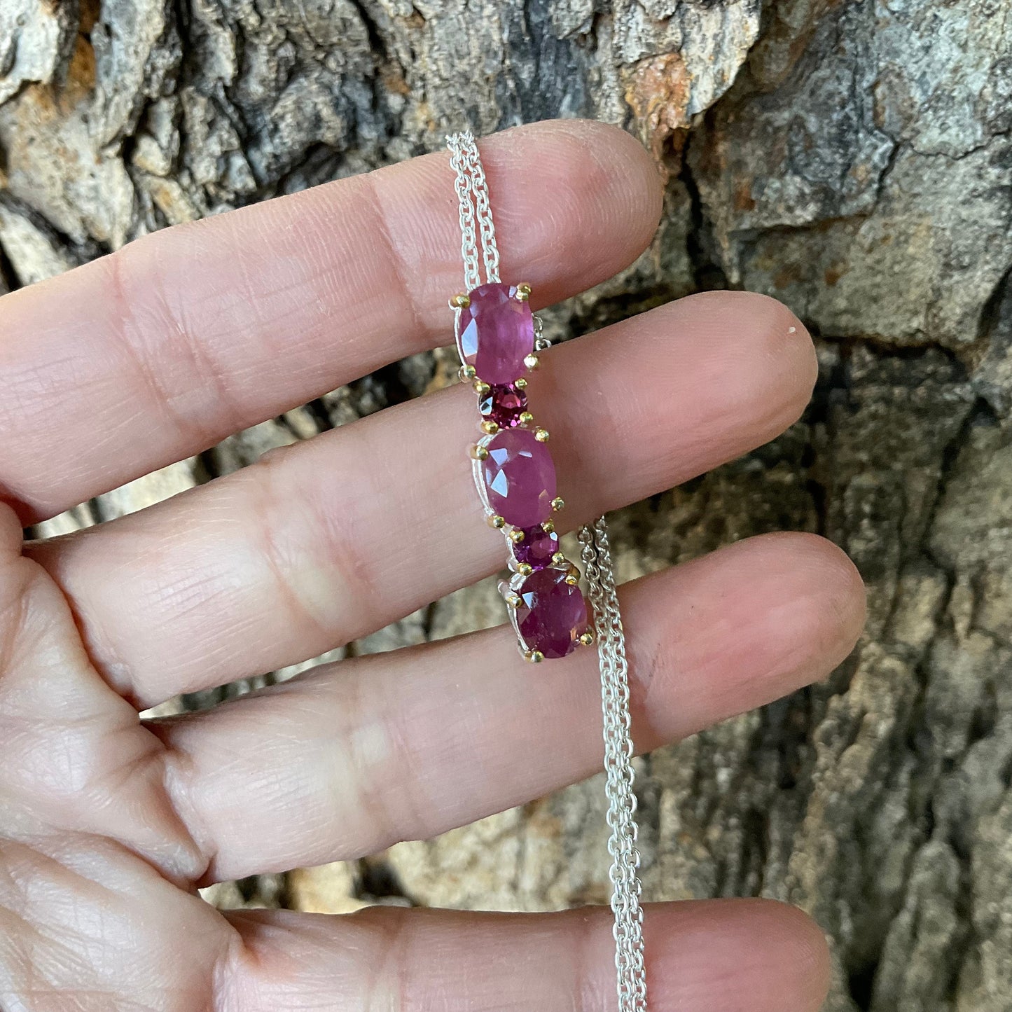 Sterling silver red natural ruby peridot necklace