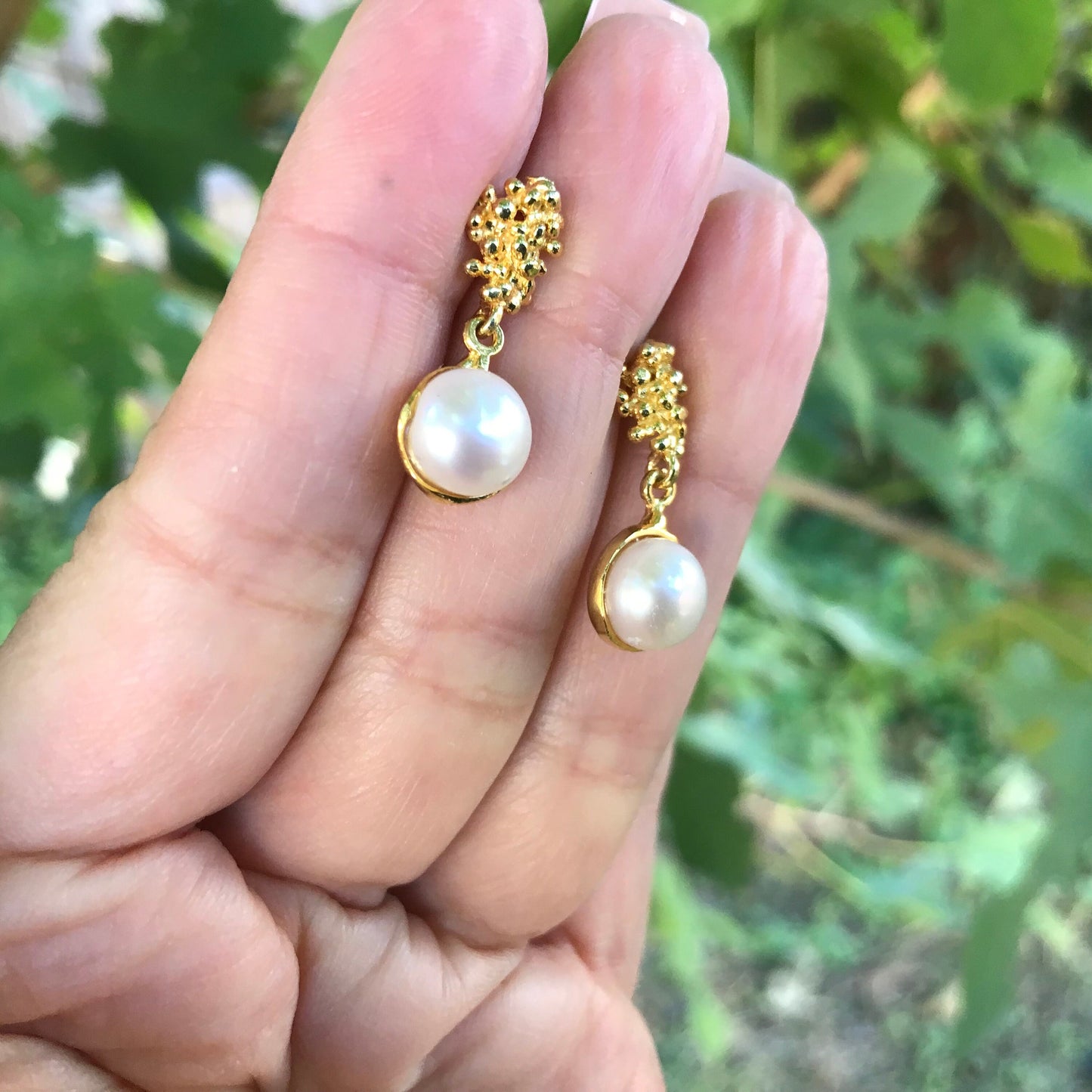 Sterling Silver gold white natural organic pearl earrings