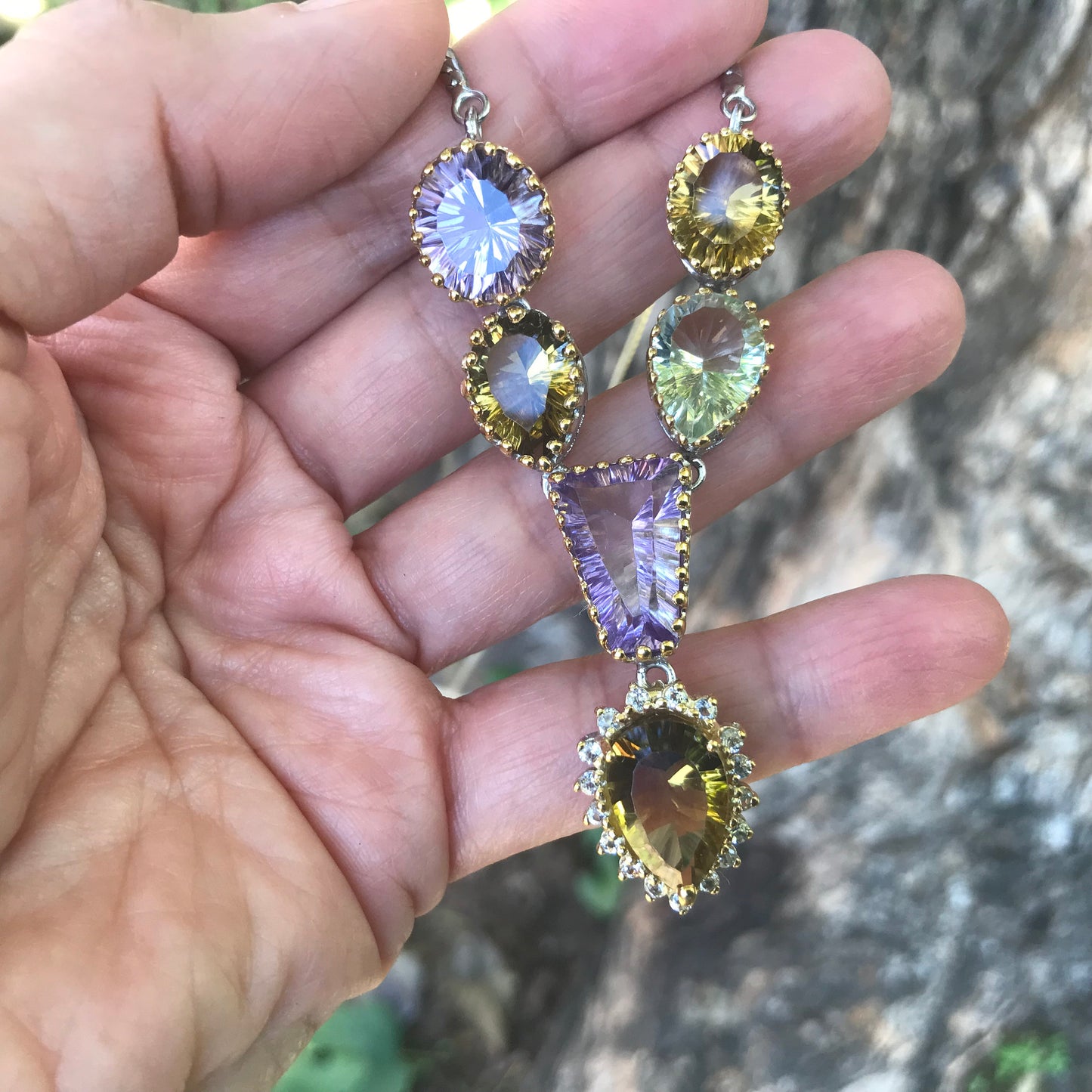 Amethyst citrine Statement Sterling Silver collar Necklace