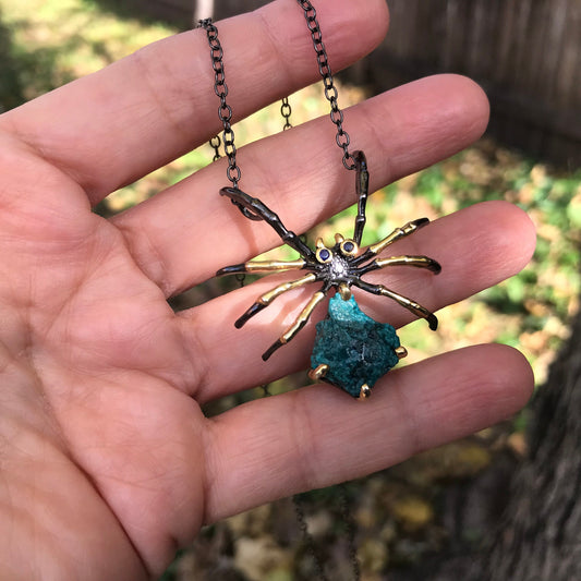 Sterling silver turquoise spider necklace