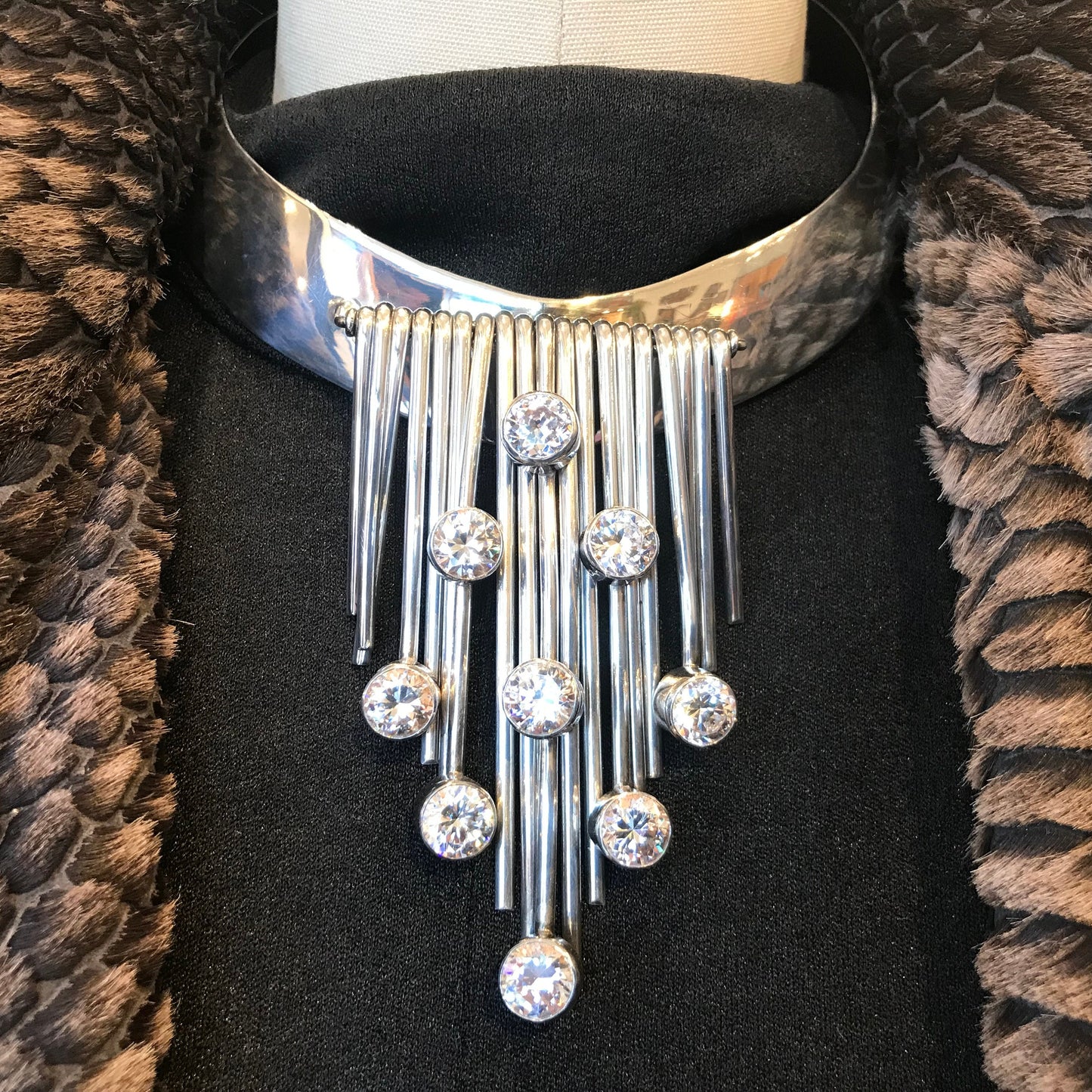 sterling silver art deco choker modernist necklace
