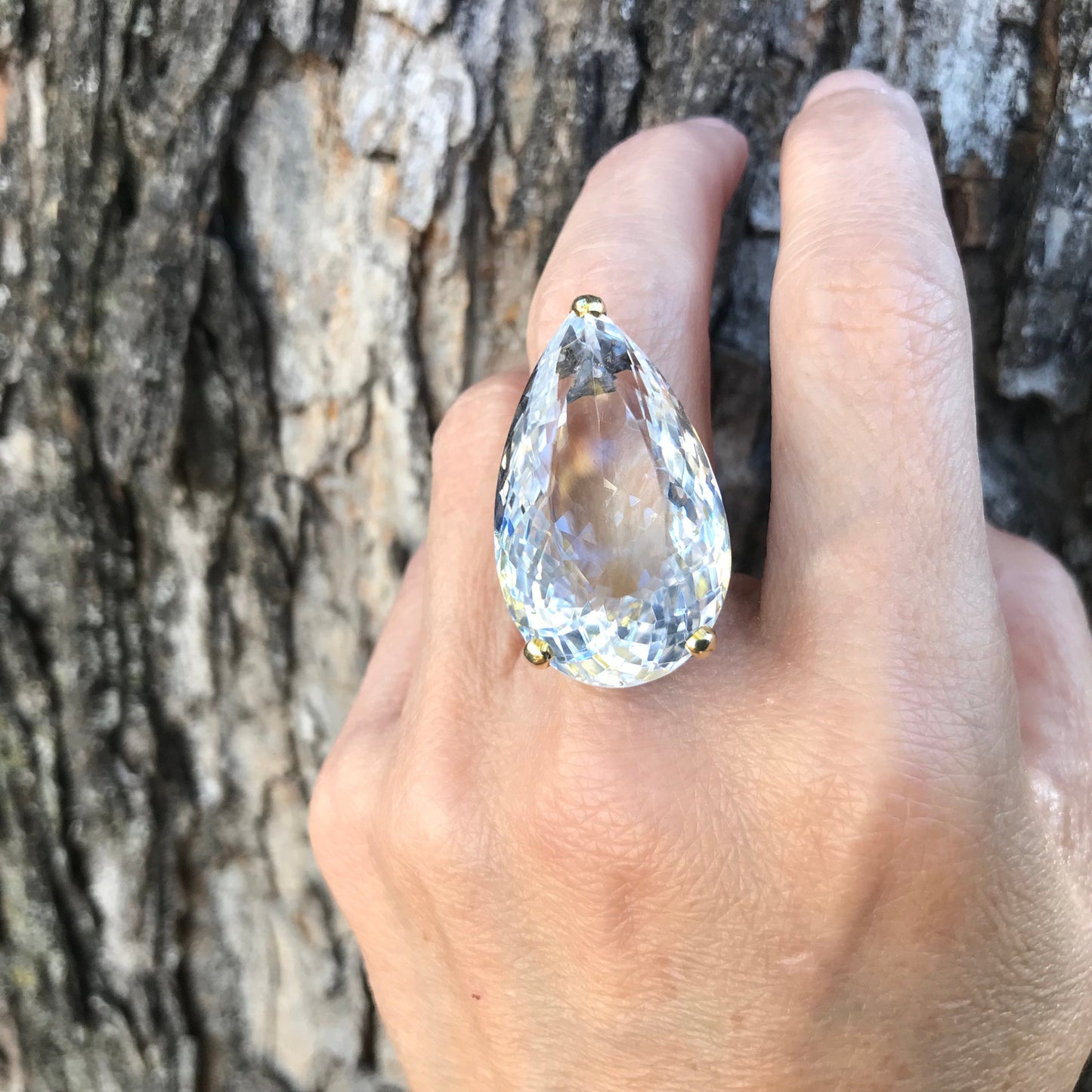 sterling silver natural quartz 40ct statement ring pear shape