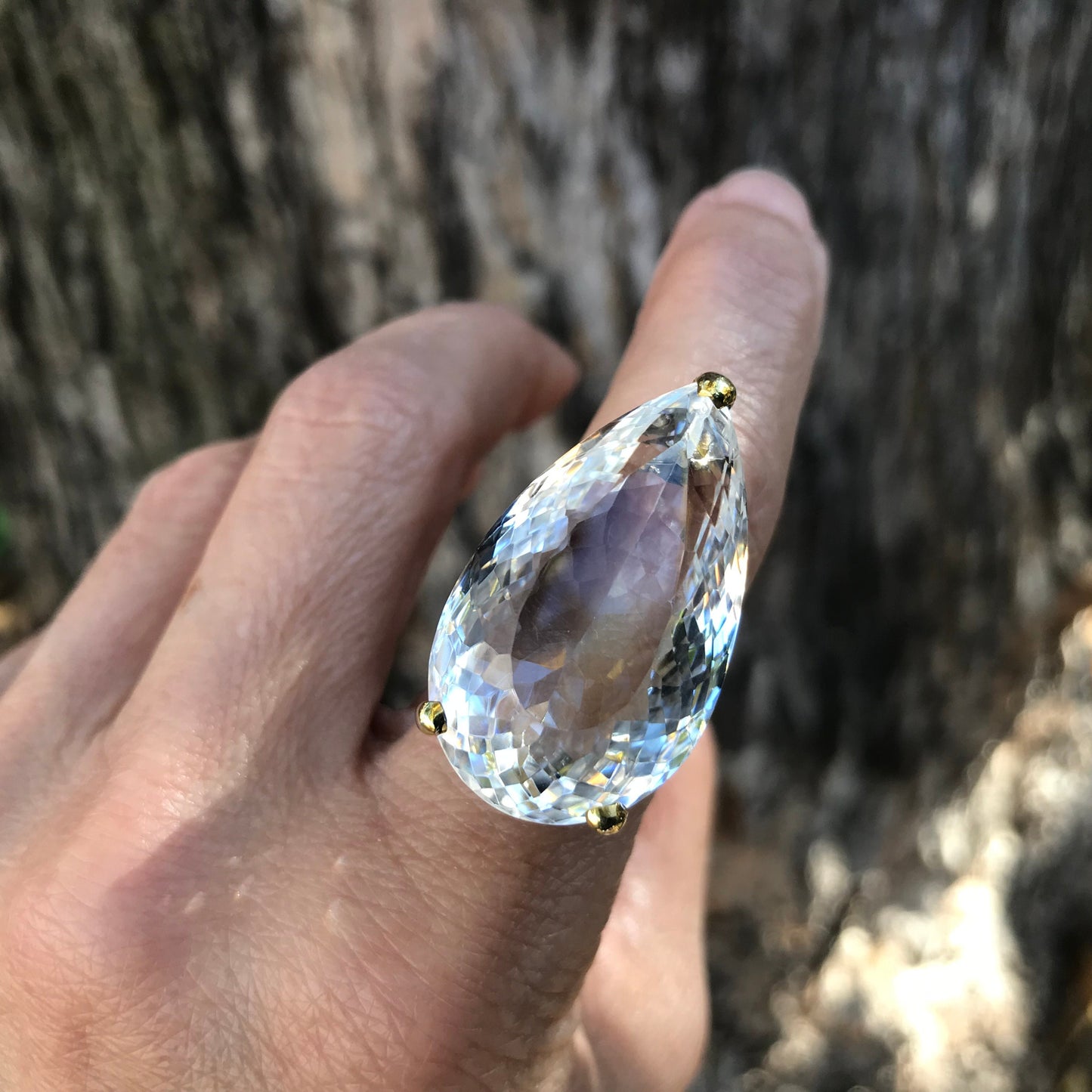sterling silver natural quartz 40ct statement ring pear shape