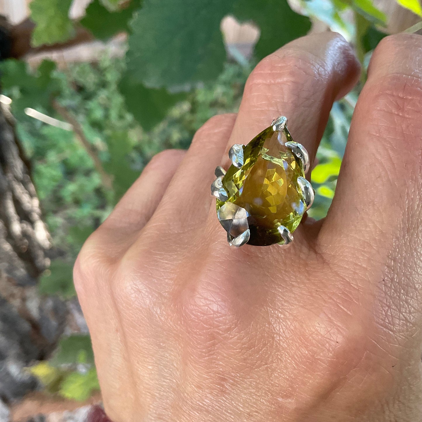 Sterling Silver Natural lemon quartz twig natural organic art ring 8