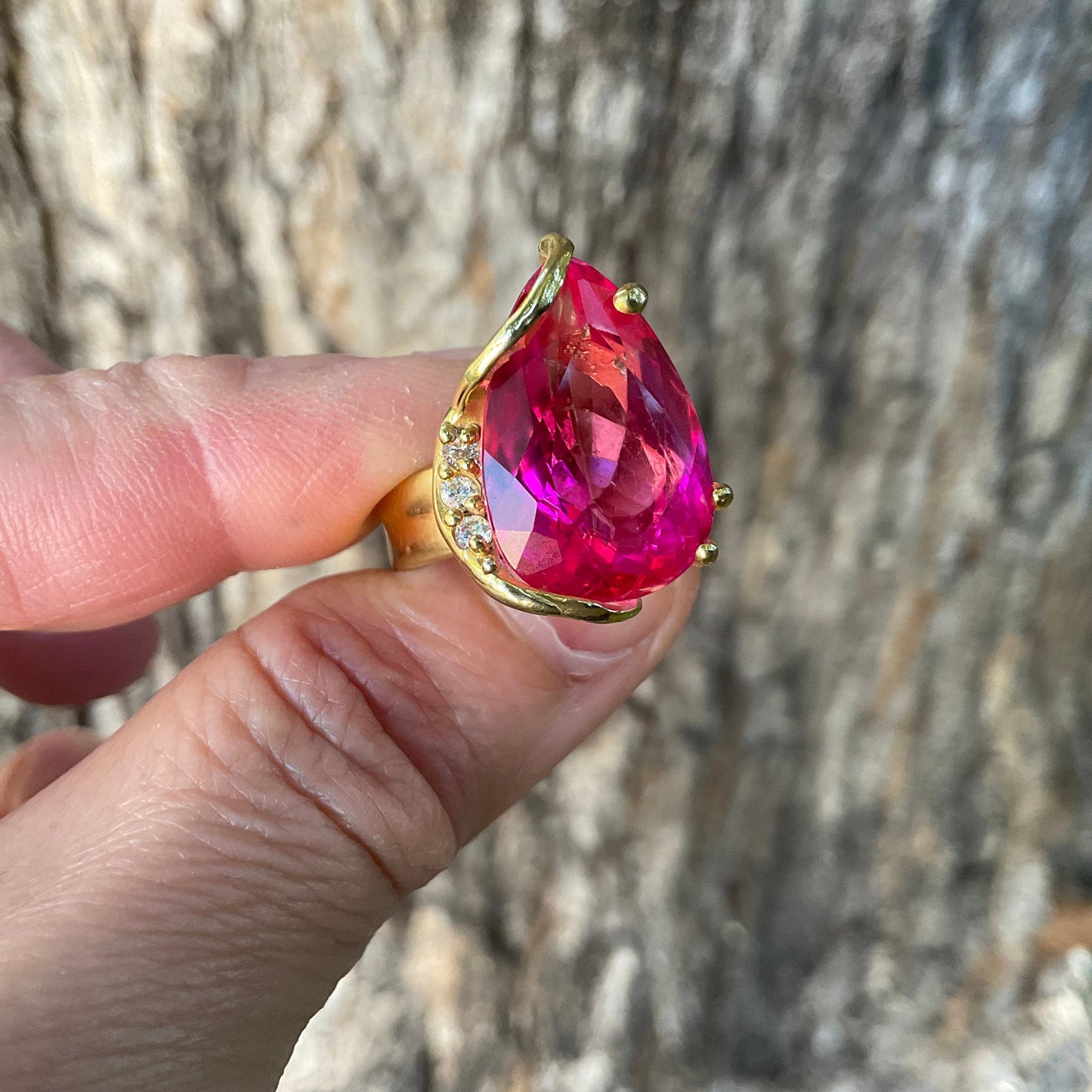 Sterling silver pink topaz gold statement ring 7