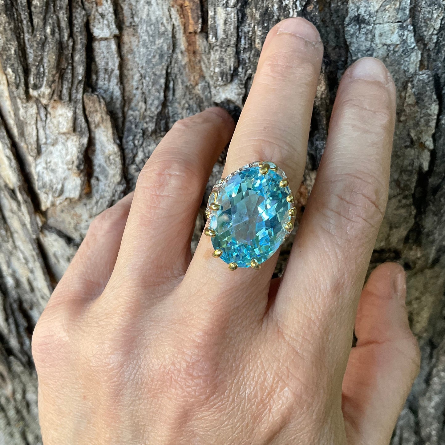 Sterling Silver blue topaz crown ring 7.5