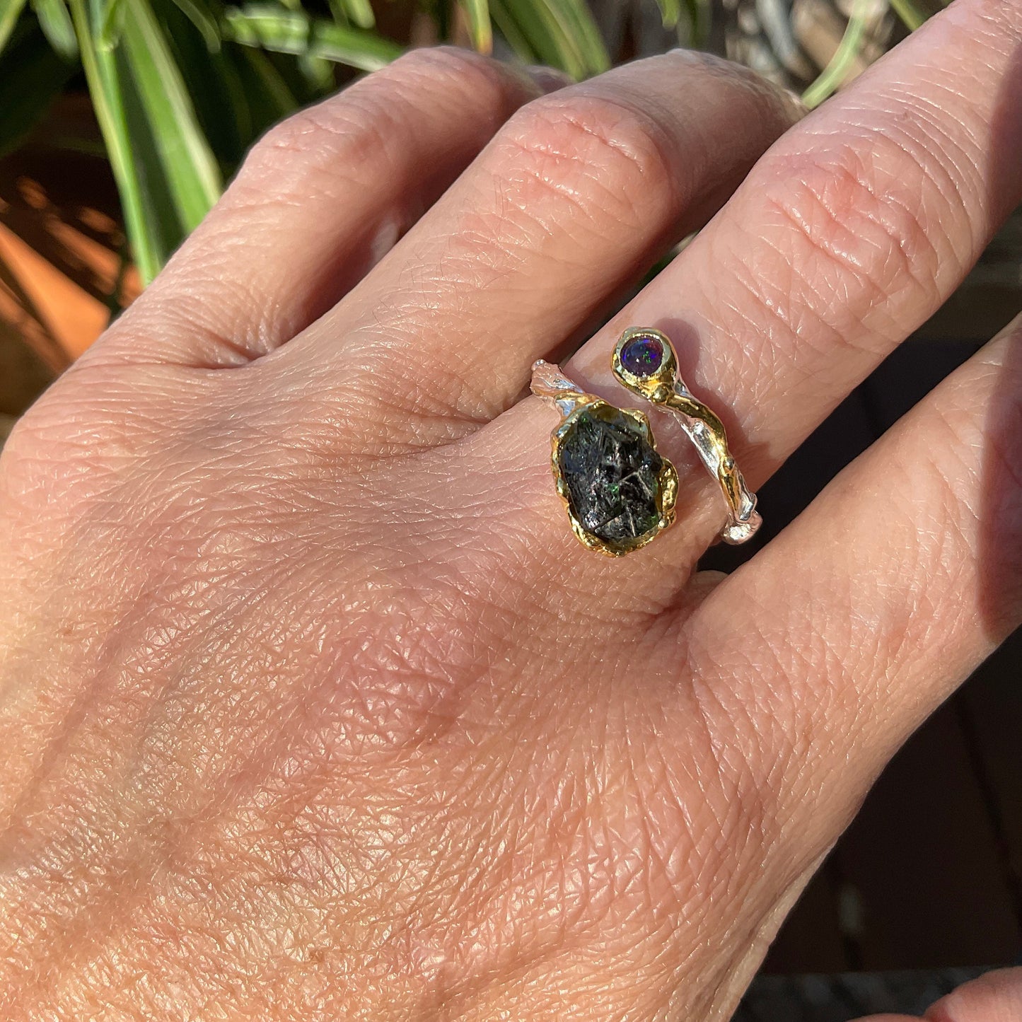 Natural Fire opal dainty tourmaline Sterling Silver Ring 8 7