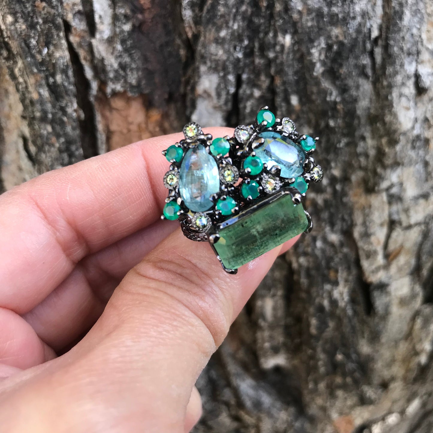 Sterling Silver blue kyanite heirloom ring 7.5