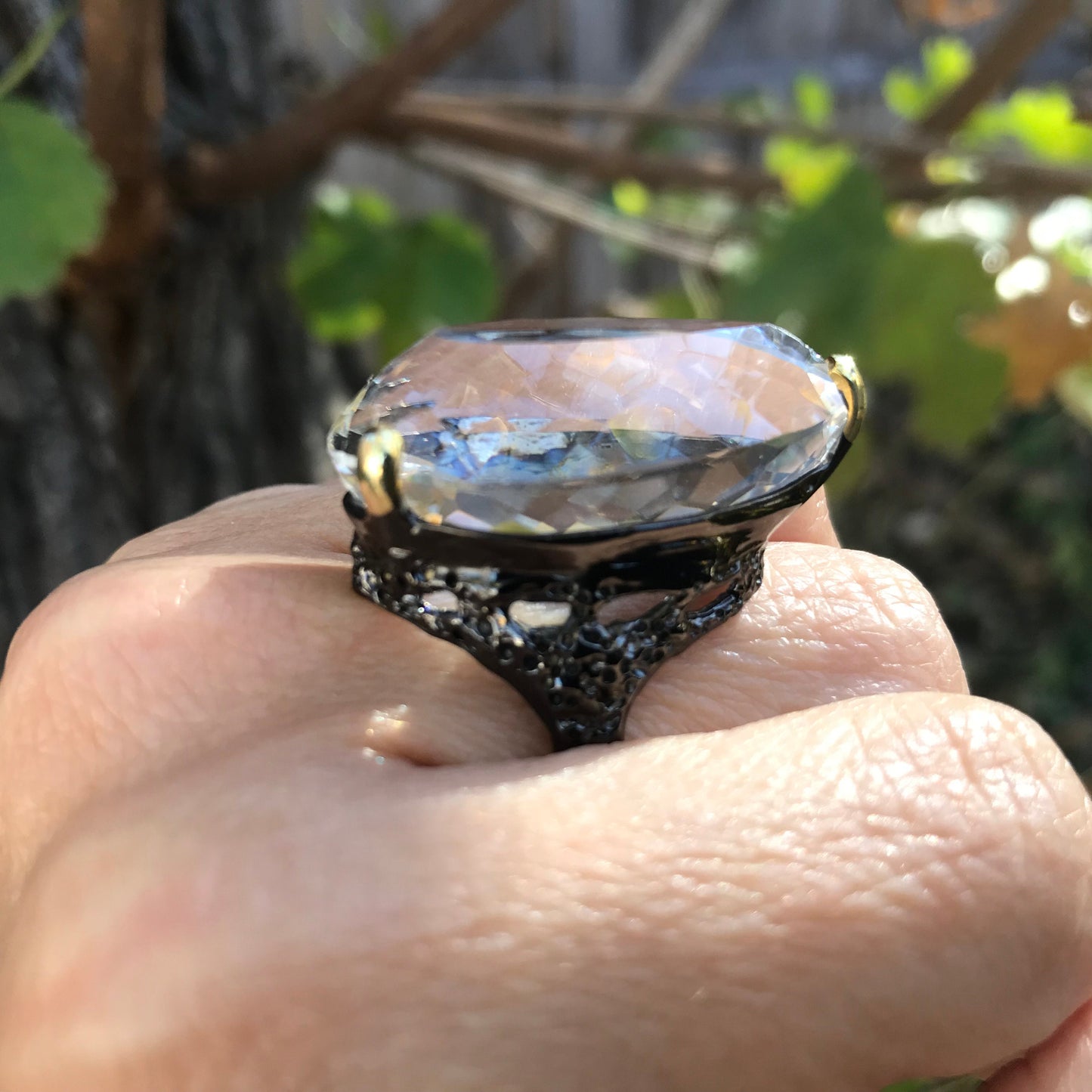 sterling silver natural quartz 40ct statement ring pear shape
