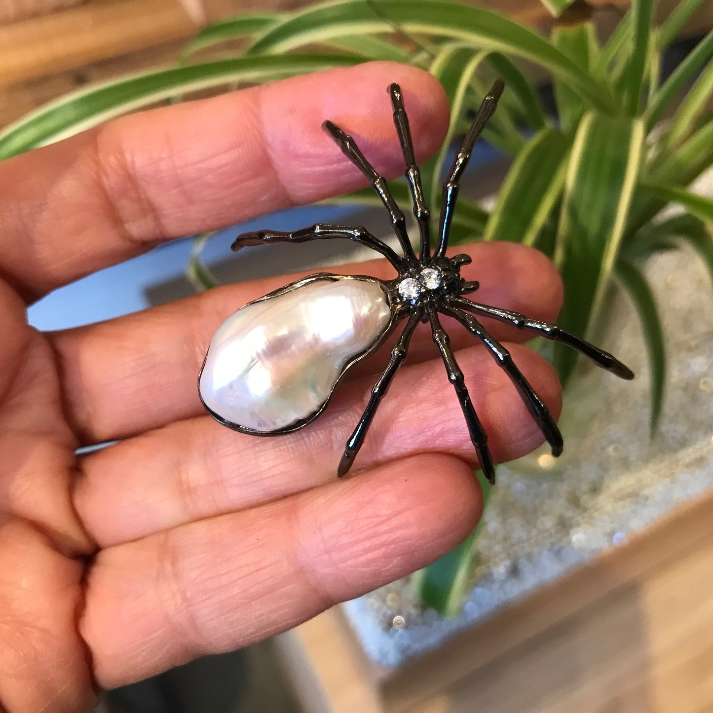 Sterling silver natural pearl brooch pin spider