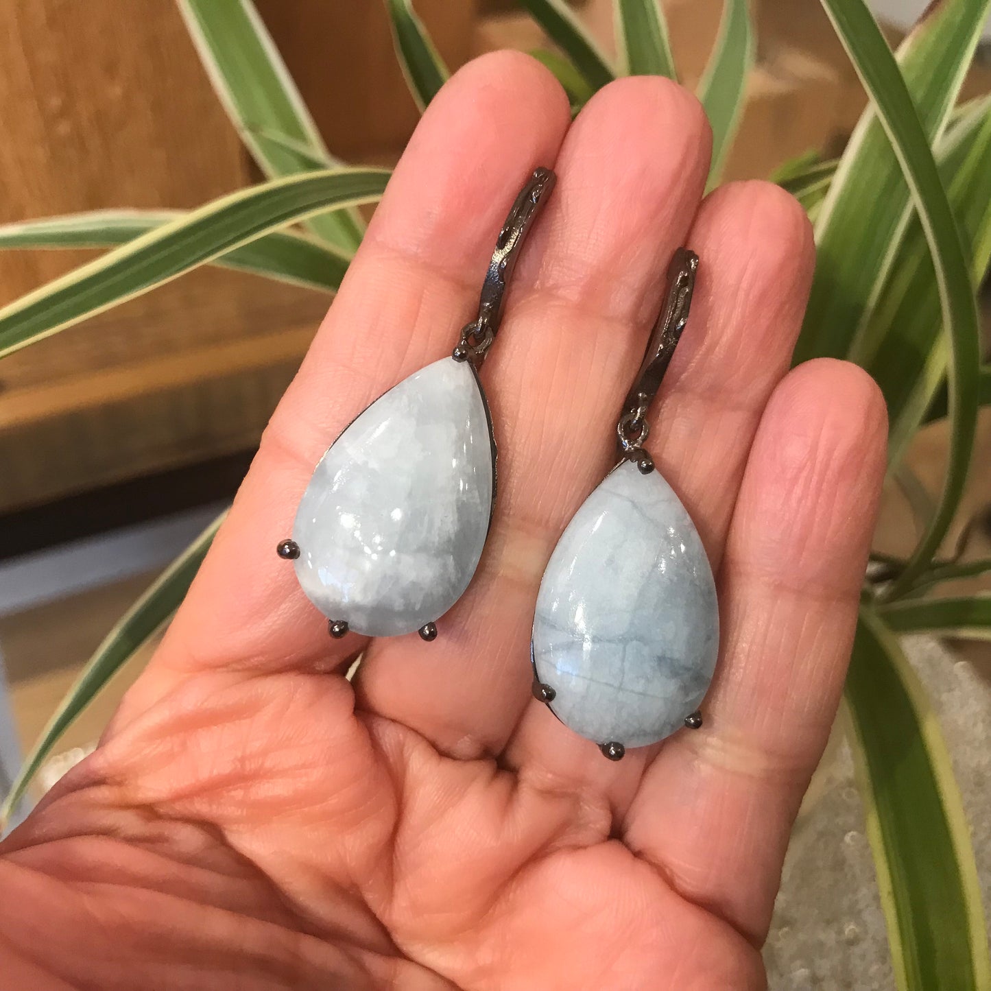 Sterling silver Natural aquamarine dangle pear shape Earrings