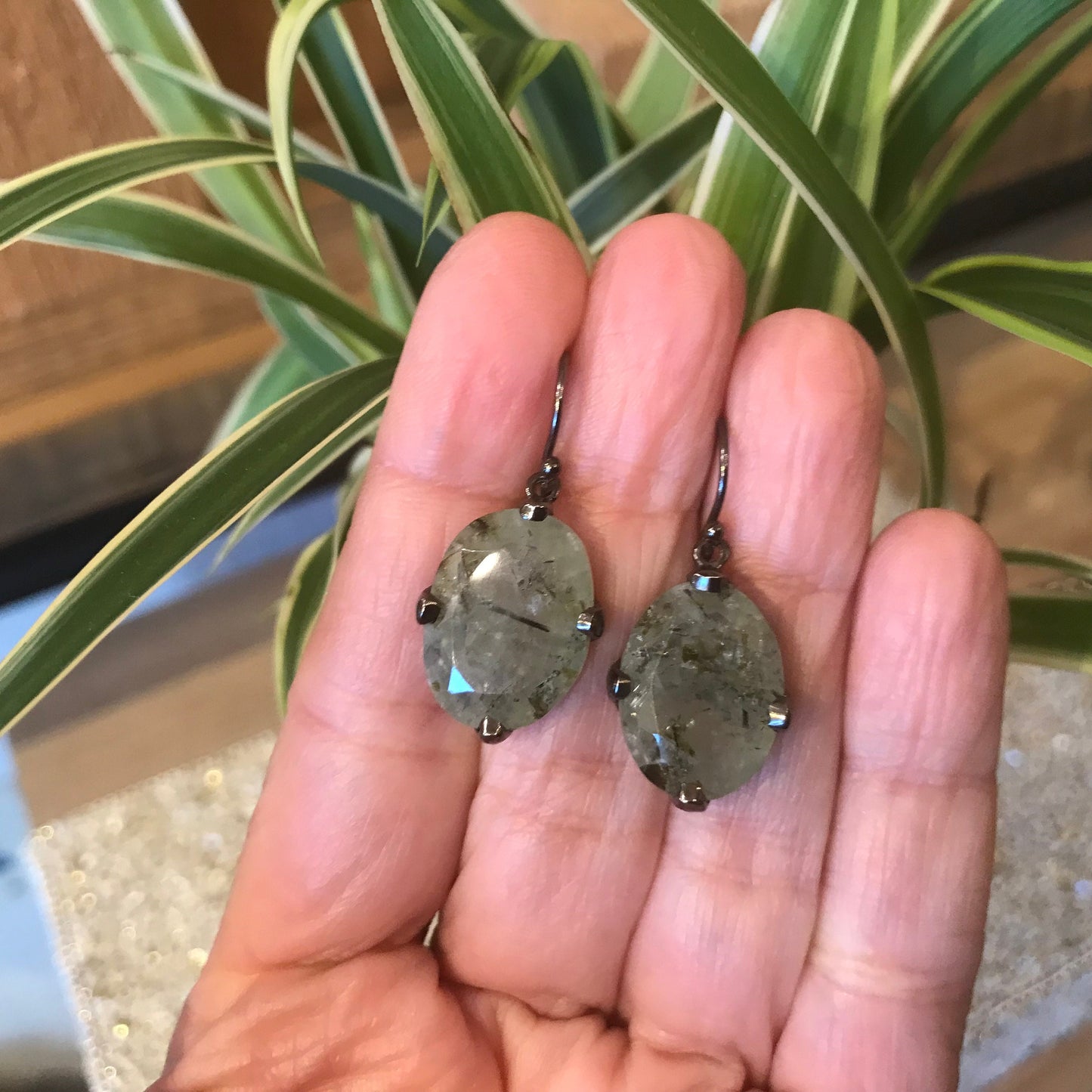 Sterling silver prehnite dangle earrings