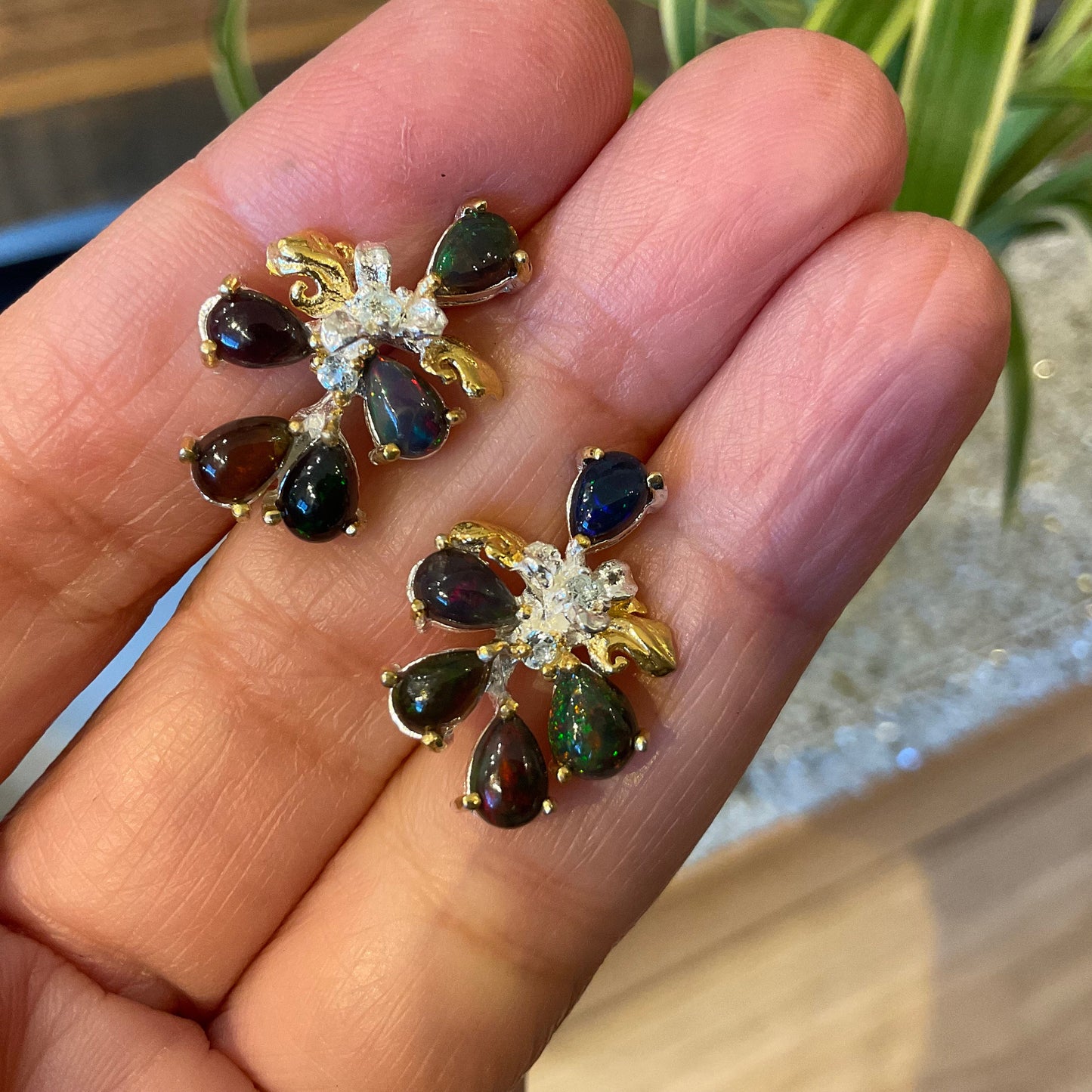 Sterling Silver Natural black fire Opal post Earrings