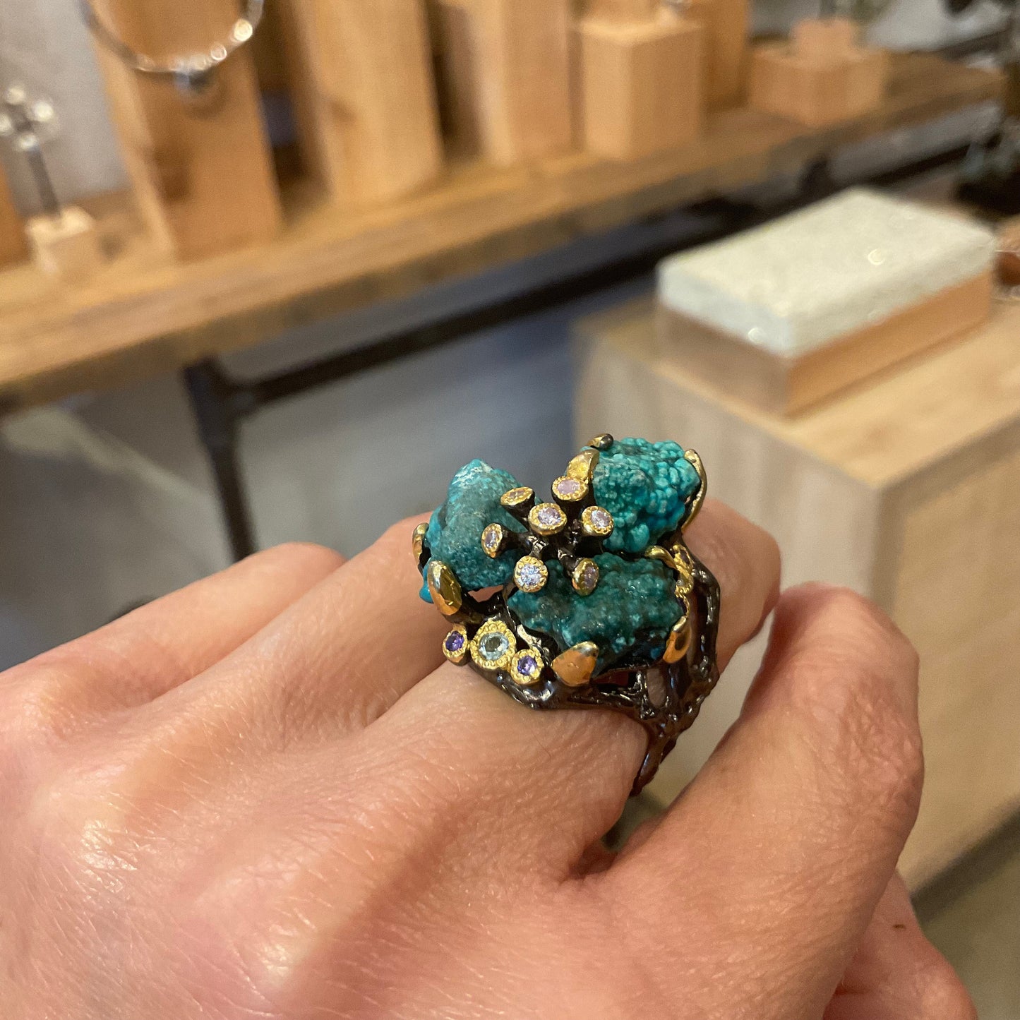 Sterling silver natural turquoise band ring 7.5