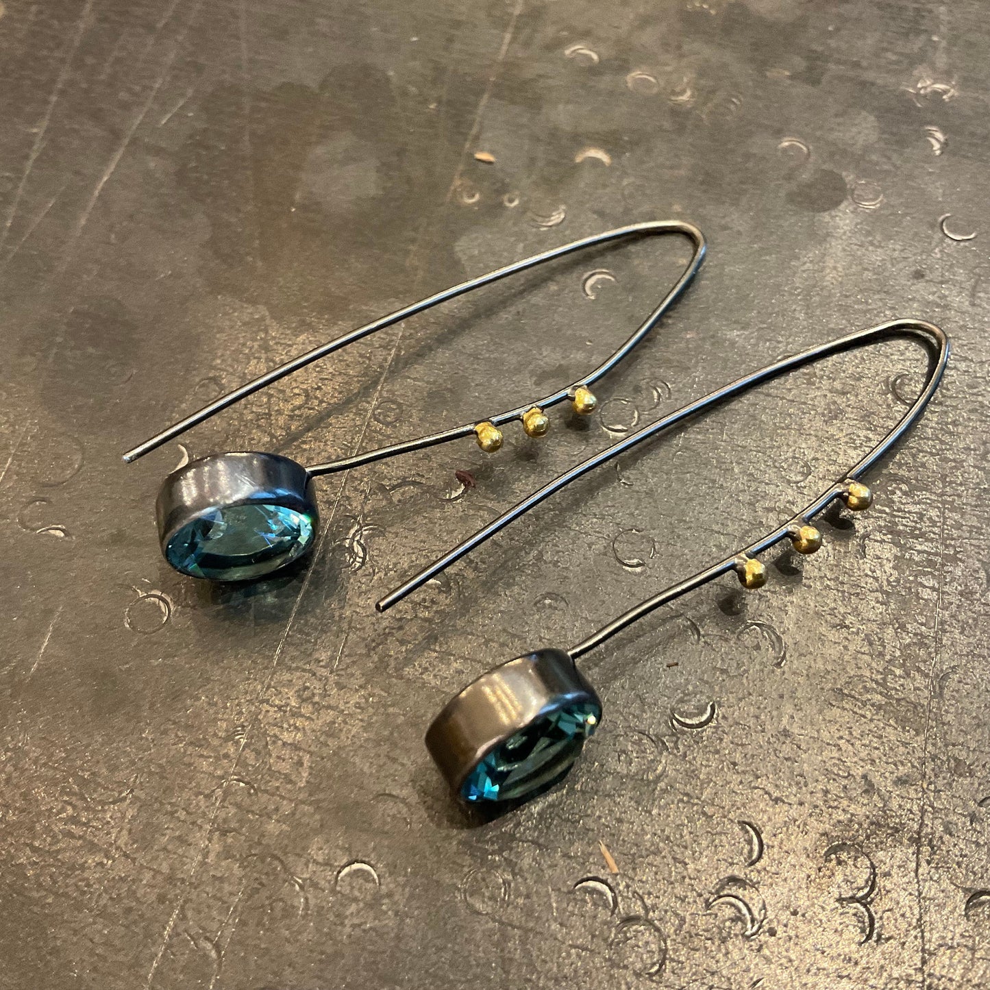 sterling silver modernist hook earrings blue topaz