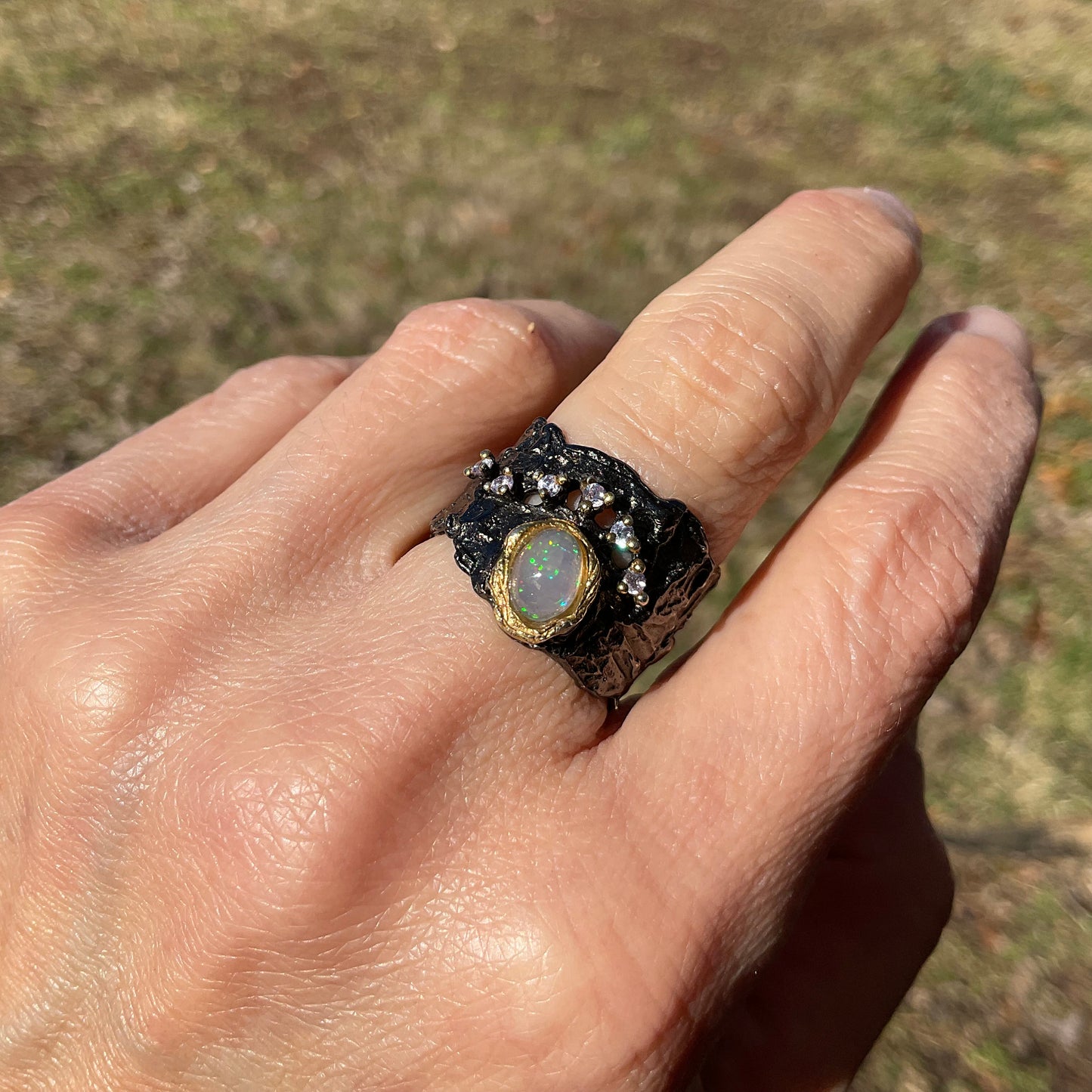 sterling silver natural fire opal band cuff ring 6