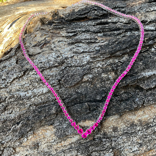 Pink topaz Sterling Silver Necklace tennis collar