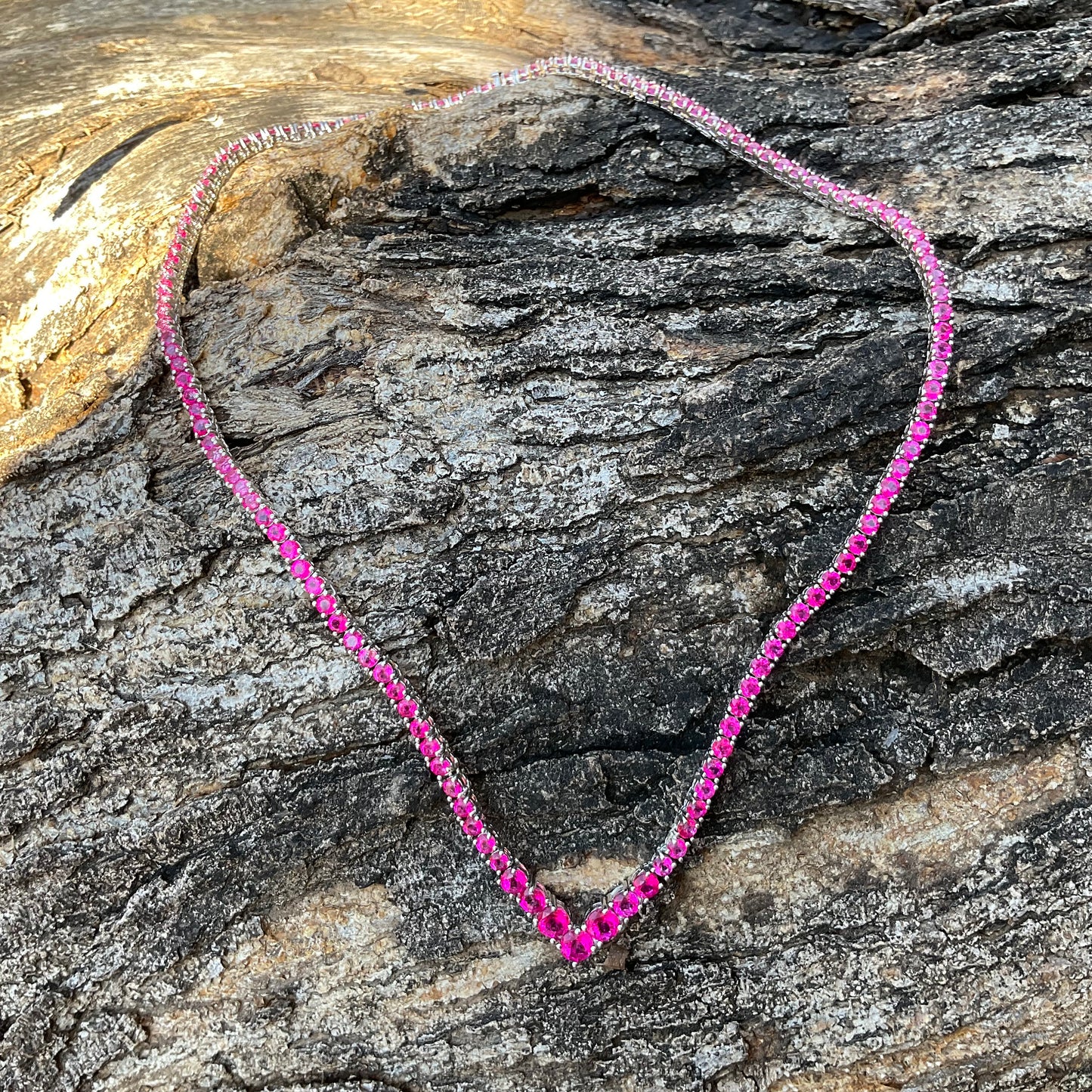 Pink topaz Sterling Silver Necklace tennis collar